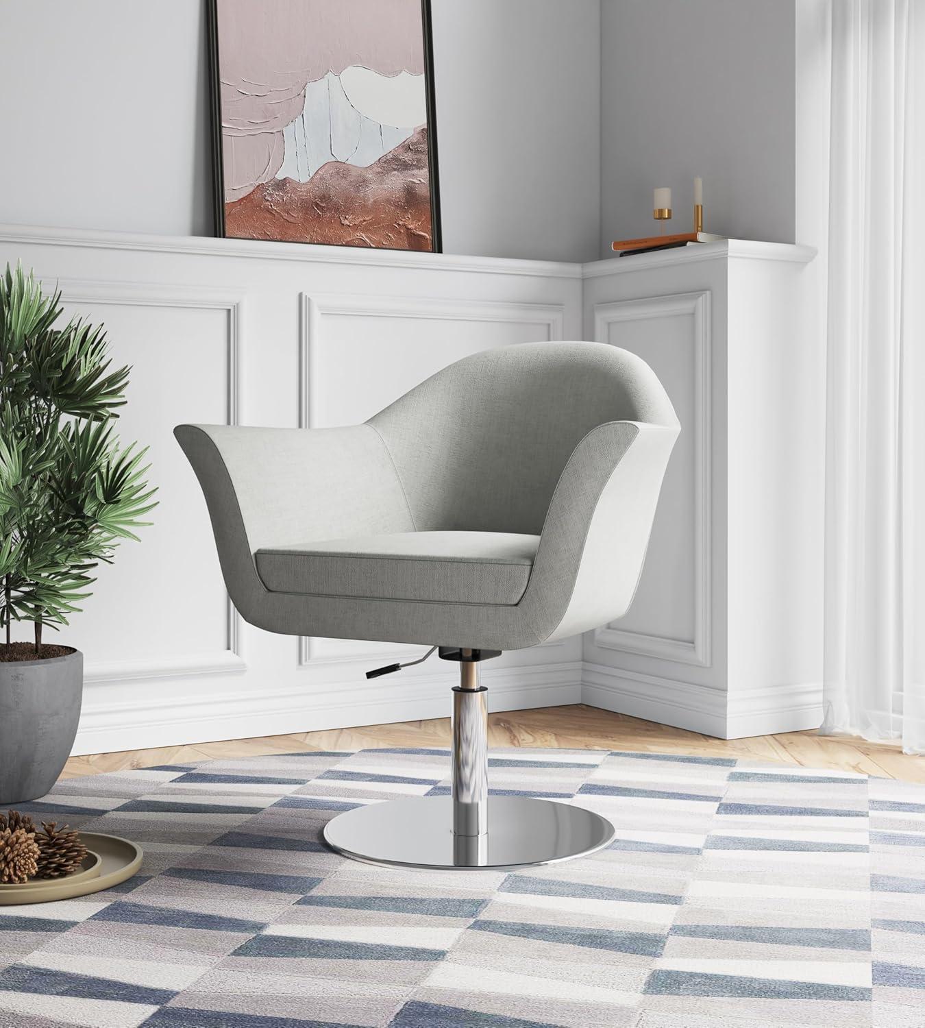 Voyager Barley and Brushed Metal Woven Swivel Adjustable Accent Chair