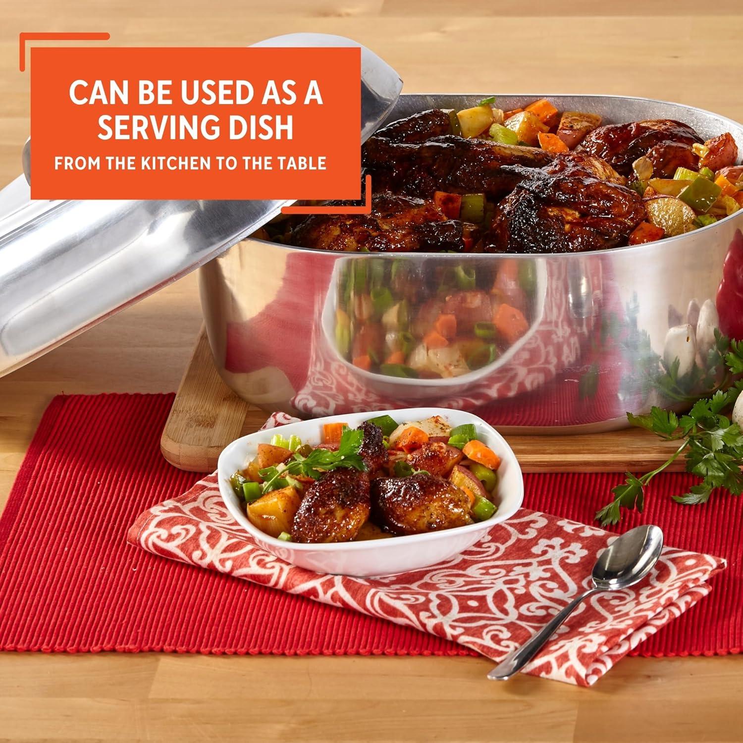 IMUSA 15in H. Cajun Cast Aluminum Oval Roaster with Lid & Tray