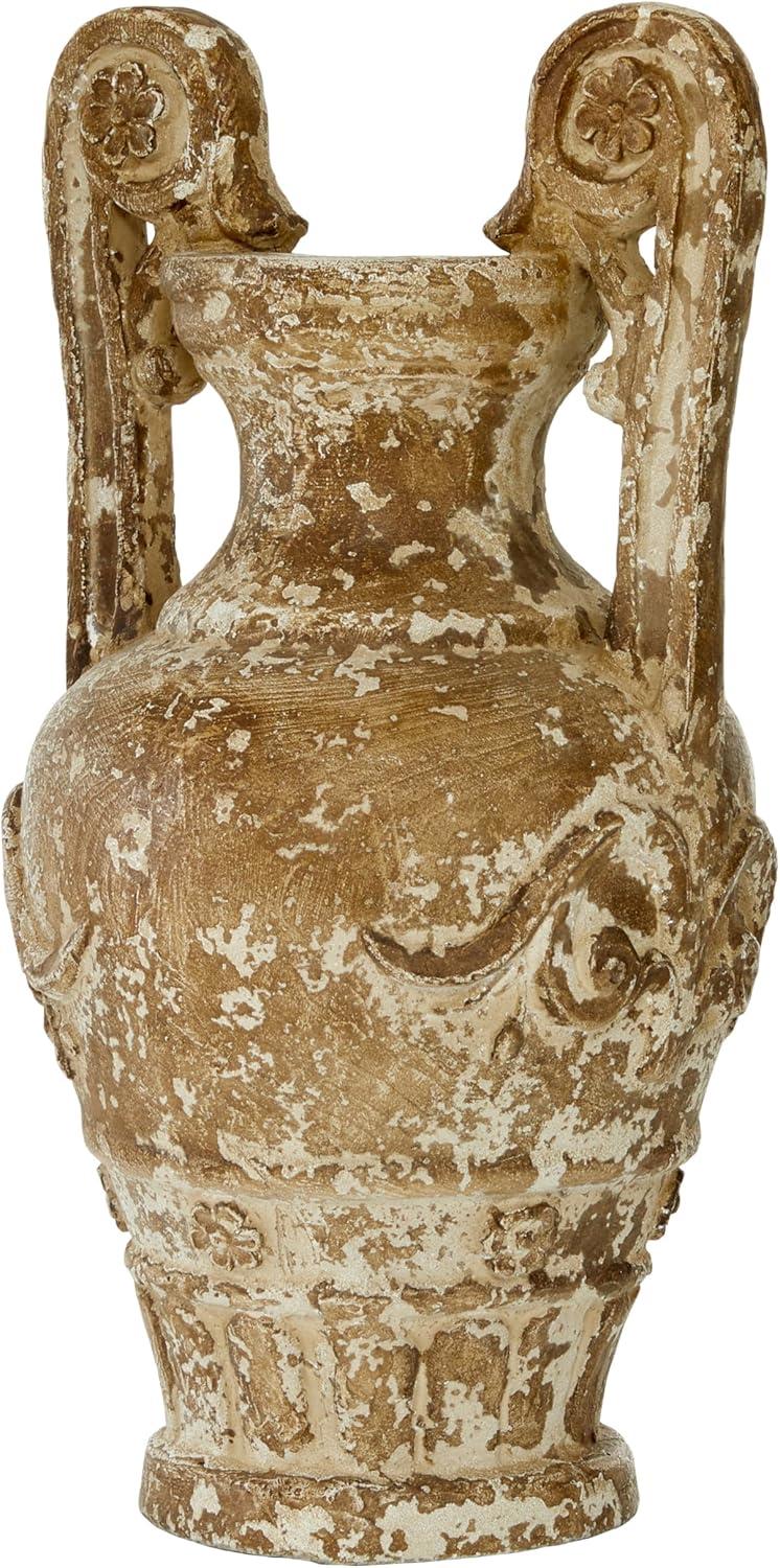 Antique-Inspired Light Brown Polystone Decorative Vase 21.55"