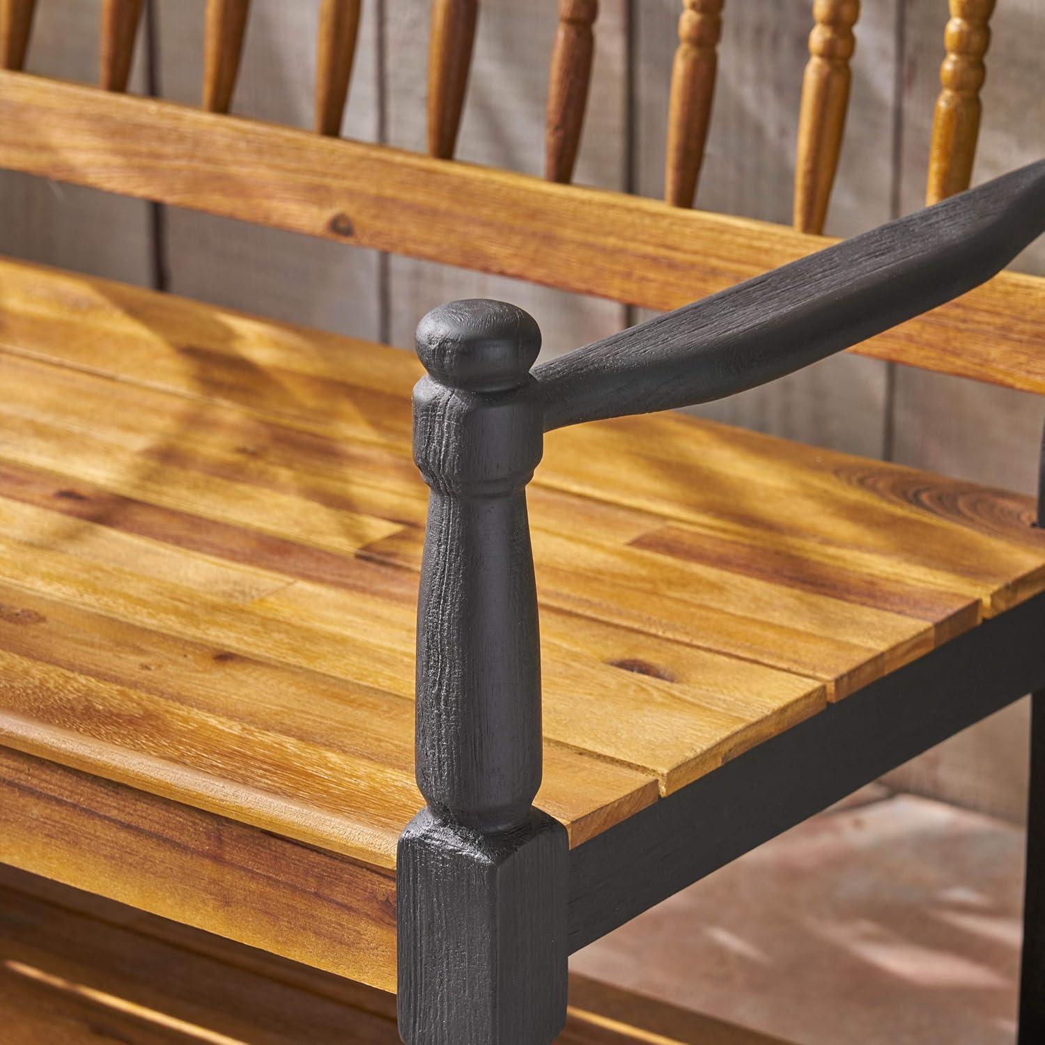 Teak and Black Acacia Wood Bench with Shelf, 51"