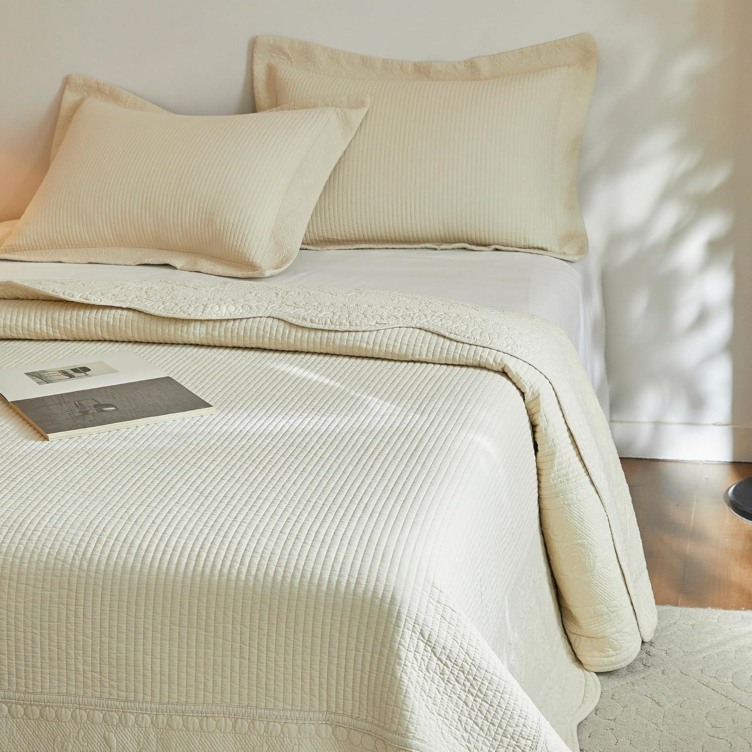 Marcielo 3-Pcs 100% Cotton Oversized Quilt Bedspread Set TG Khaki Beige Queen