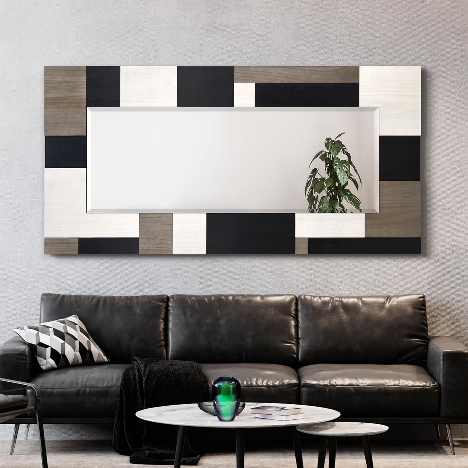 Empire Art Direct "Geometric Blocks" Hand Made Solid Paulownia Wood Beveled Leaner Mirror size 80" x 40"