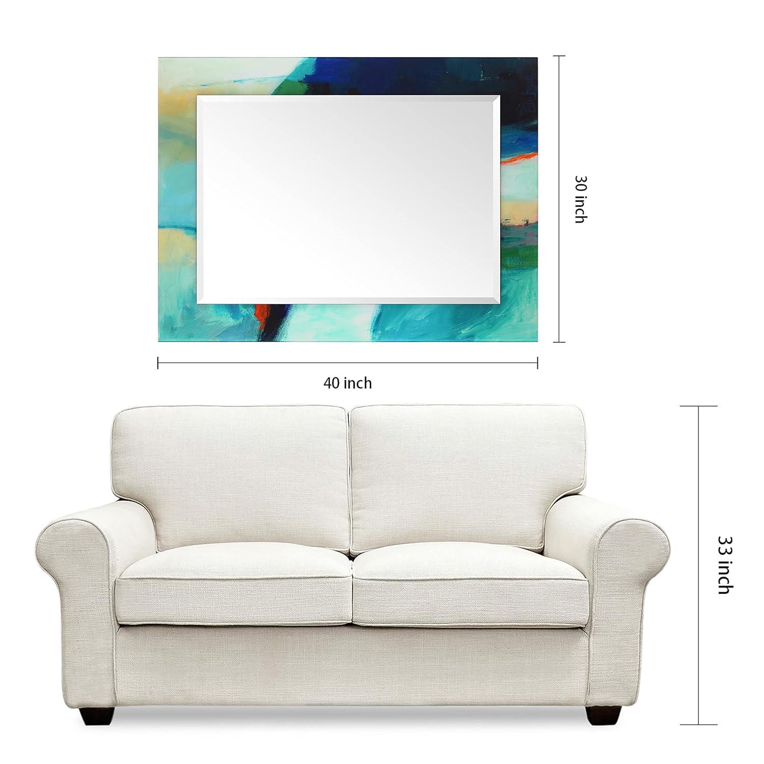 Empire Art Direct TAM-107234-4030 'Sky' Rectangular Beveled Mirror on Free Floating Printed Tempered Art Glass