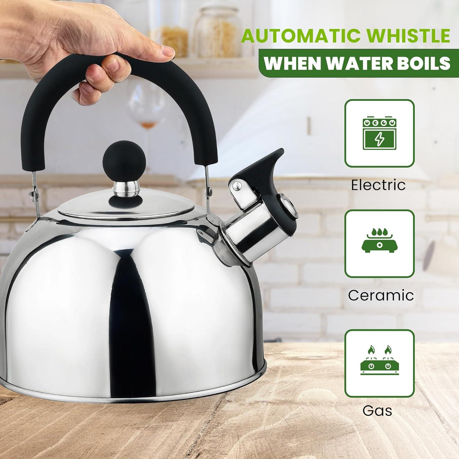 J&V TEXTILES Stainless Steel Whistling Tea Kettle, 2.5-Quart