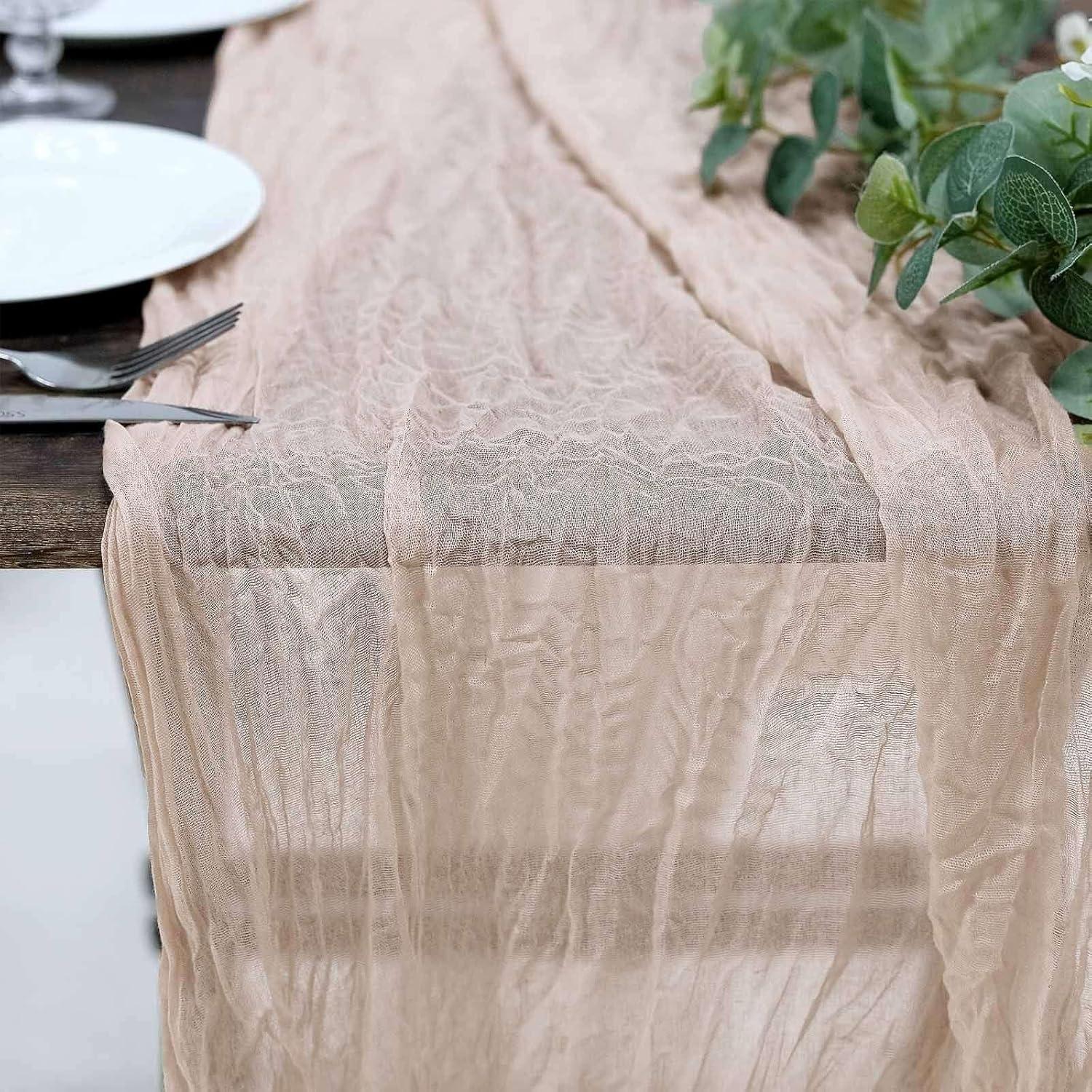 Efavormart 10FT Beige Cheesecloth Table Runner, Gauze Fabric Boho Wedding Arbor Decor