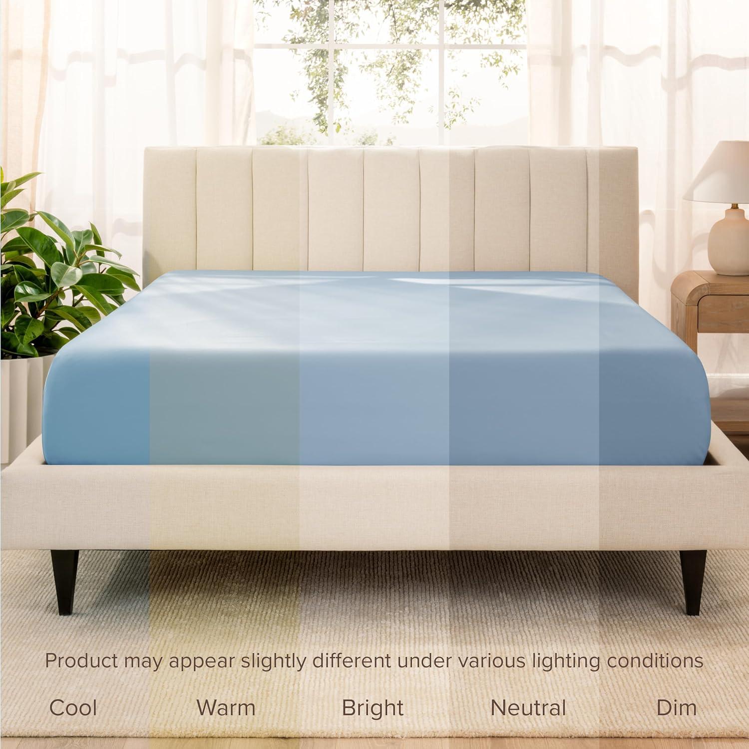 400 Thread Count Organic Cotton Sateen Queen Fitted Sheet Dusty Blue by Bare Home
