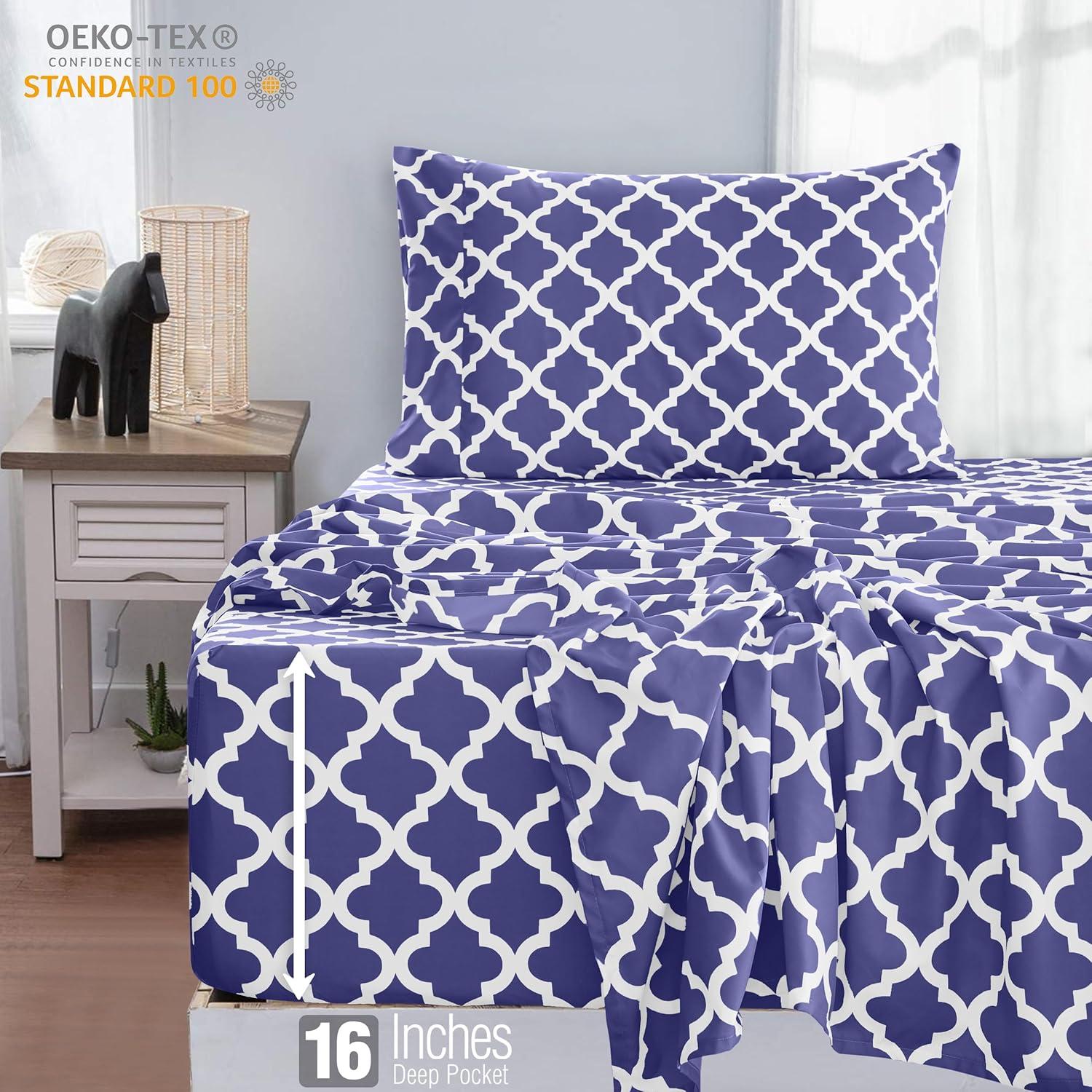 Lux Decor Collection 1800 Series Soft Microfiber Bed Sheets Set Geometric Quatrefoil Bedding