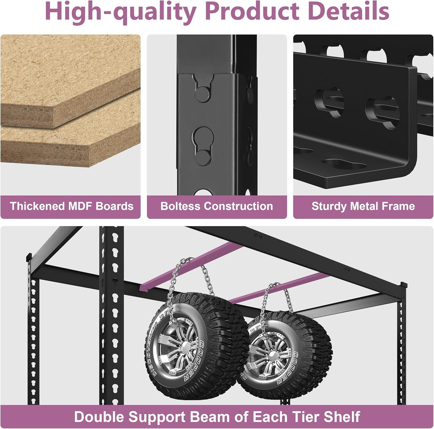 Prilinex Heavy Duty Storage Shelves 48" W x 18" D x 72" H - 5-Tier Adjustable Metal Garage Shelving Unit, Standing Utility Shelf Racks for Pantry Warehouse Kitchen, Black