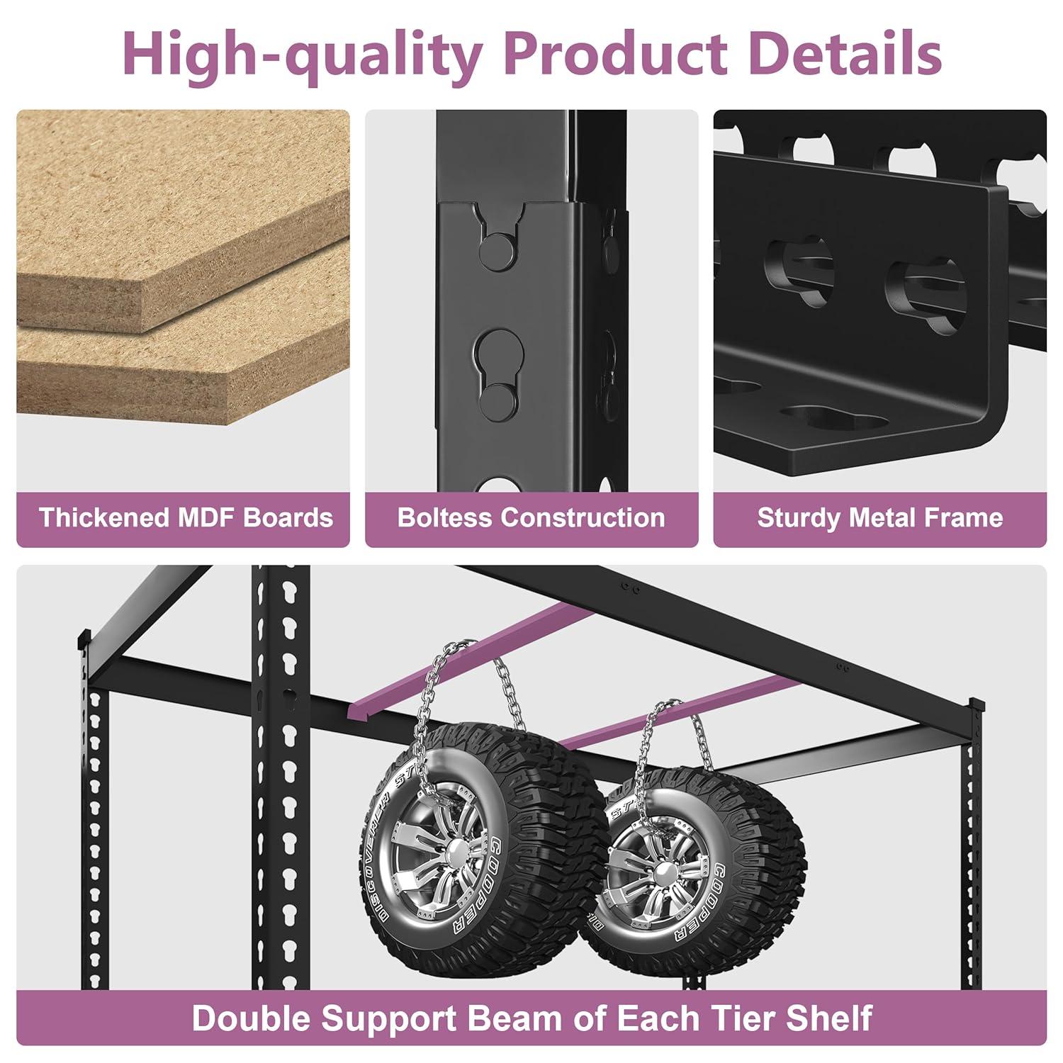 Prilinex Heavy Duty Storage Shelves 48" W x 18" D x 72" H - 5-Tier Adjustable Metal Garage Shelving Unit, Standing Utility Shelf Racks for Pantry Warehouse Kitchen, Black