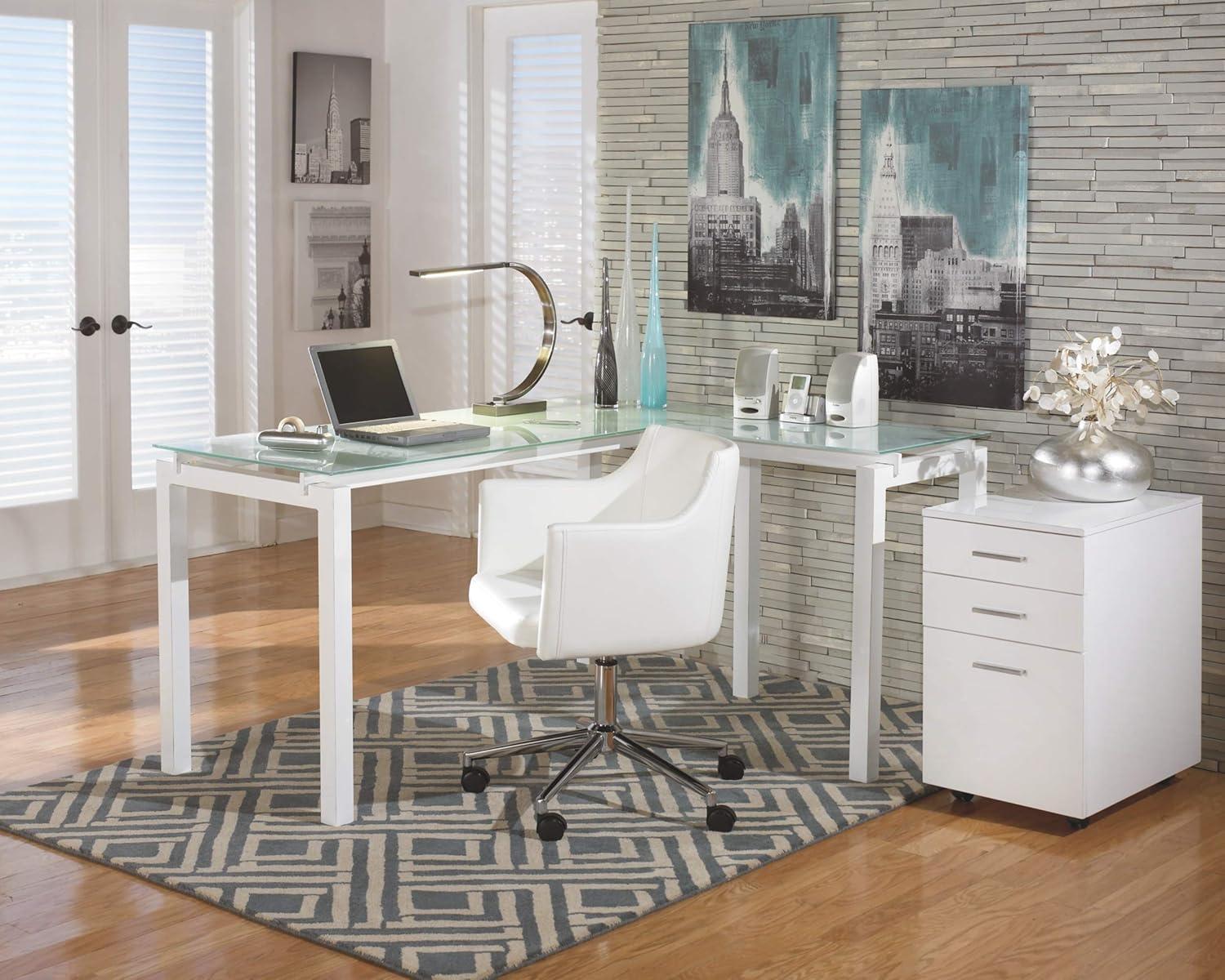 Kingfisher Lane Modern Glass/Metal L Shaped Computer Desk in White