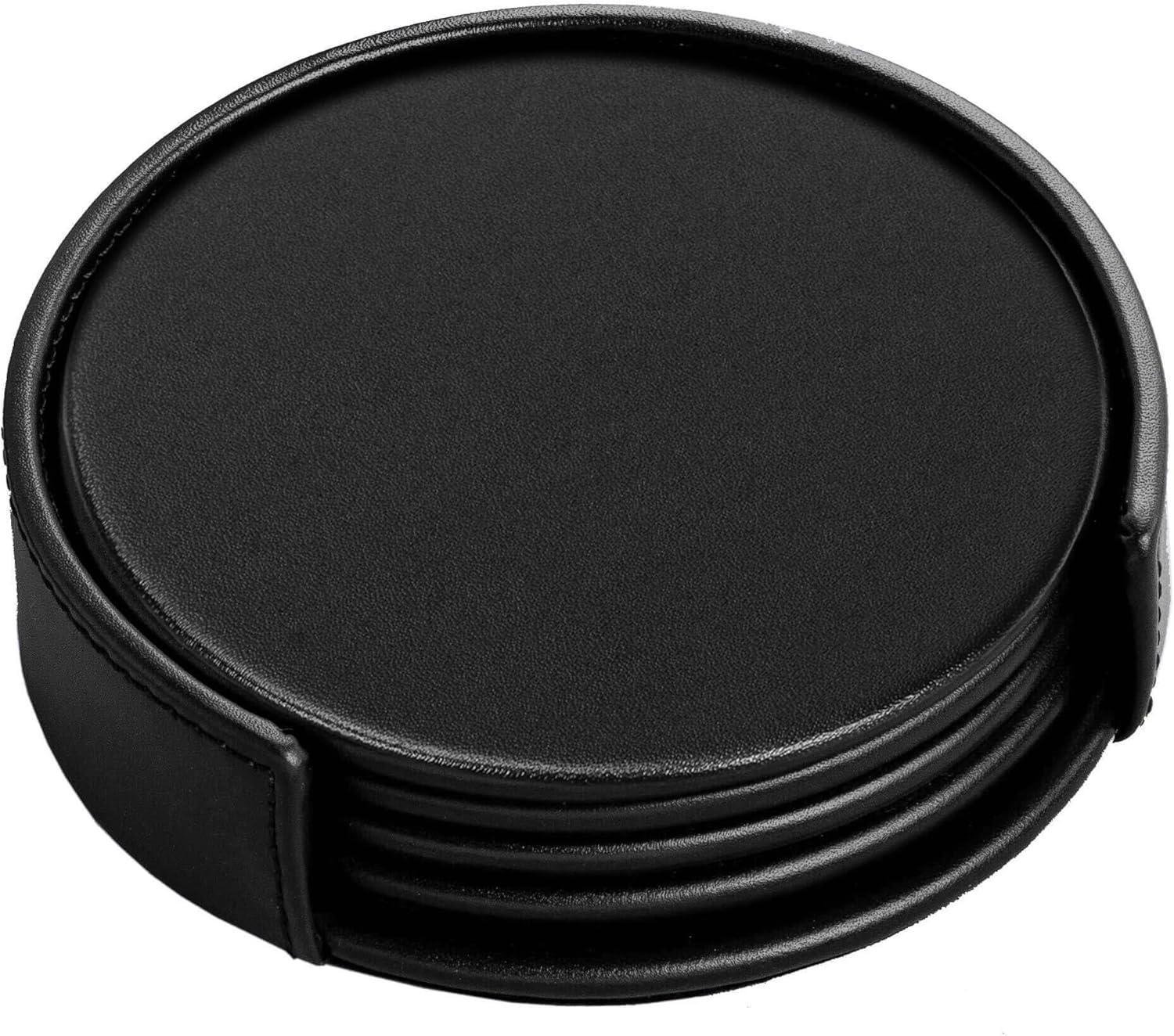 Dacasso A1045 Leather 4 Round Coaster Set with Holder