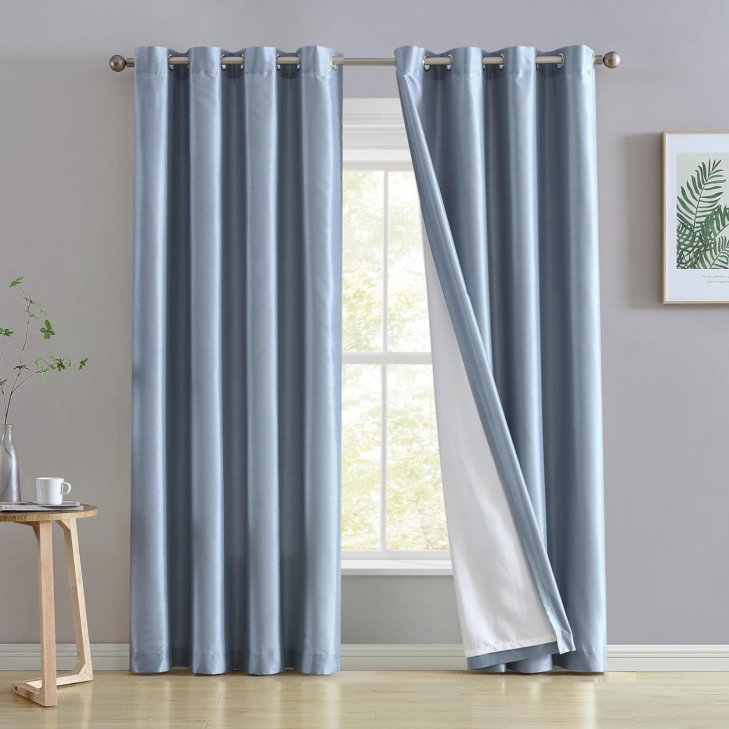 Dusty Blue Faux Silk Sheer Grommet Window Panels, 54 x 84 Inch