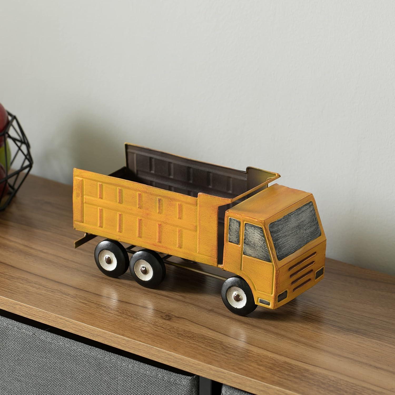 Vintiquewise Decorative Rustic Metal Yellow Single Bottle Truck Wine Holder for Tabletop or Countertop