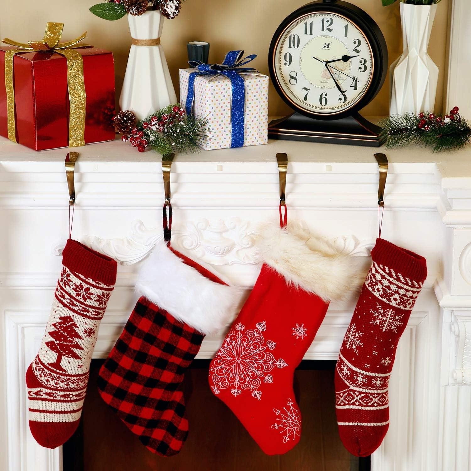 2Pcs/4Pcs Christmas Stocking Holders Metal Mantel Stockings Hangers Shelf Fireplace Garland Mantle Grips Set for Xmas Party Decoration