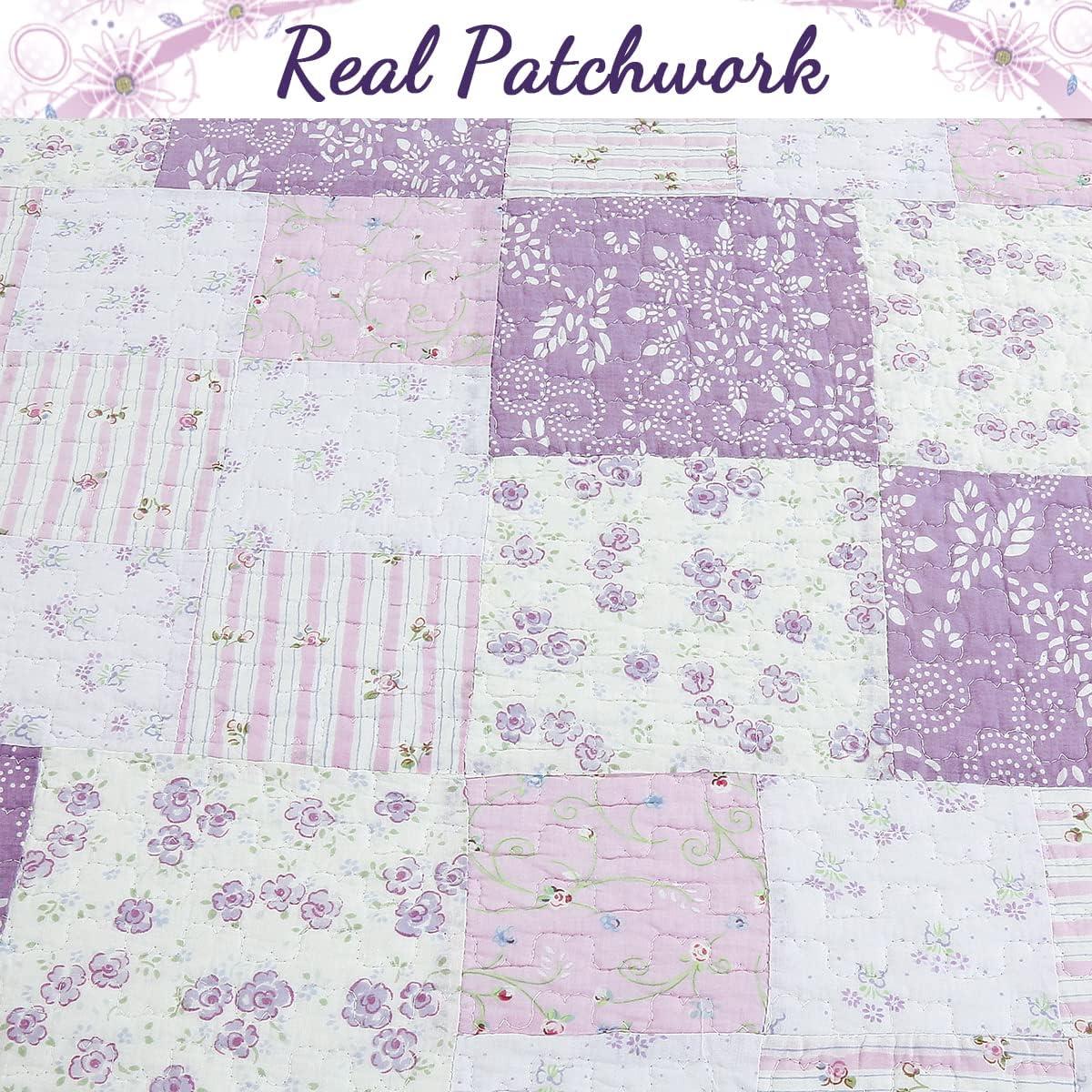 Cozy Line Amor por la Colcha de Algodón de Patchwork Lila, Doble, Reversible, 68 X 86 Pulgadas (2 Unidades)