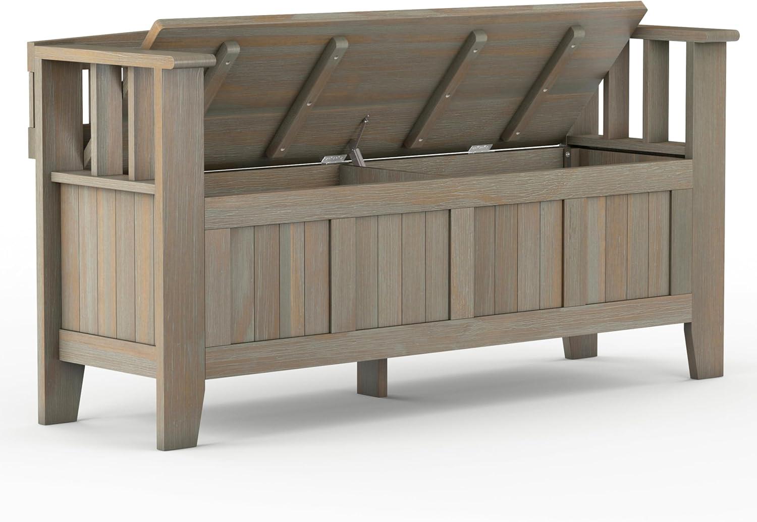 Acadian Transitional 48" Solid Wood Storage Bench in Distressed Grey