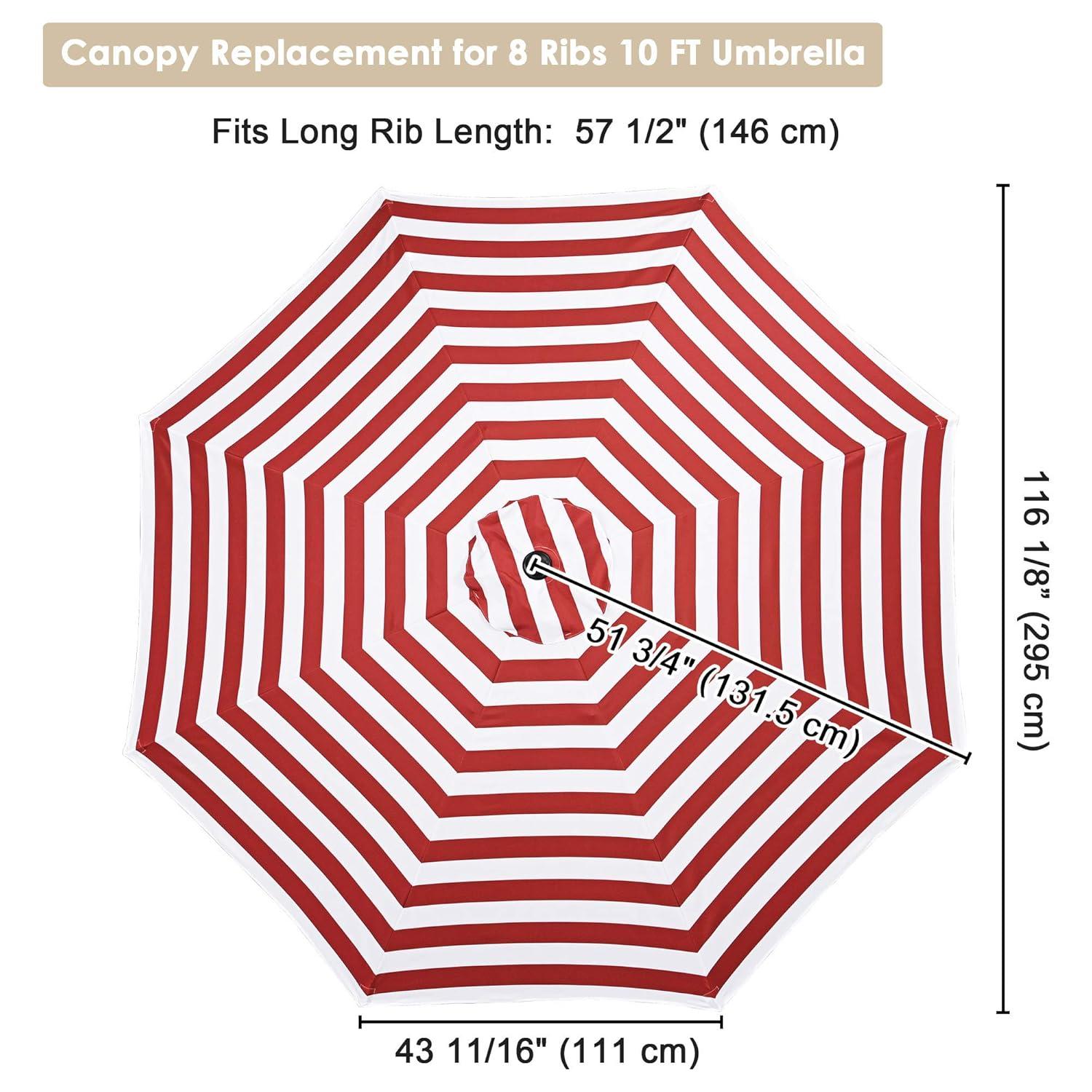 Red and White Striped 10' Polyester Patio Umbrella Canopy