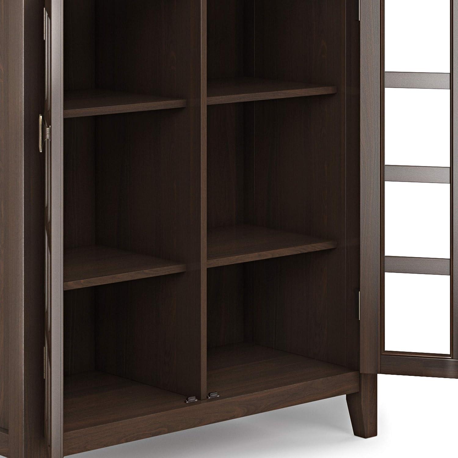 Simpli Home Artisan 38"W Solid Wood 4-Shelf Medium Storage Cabinet with Glass Doors and Adjustable Shelves