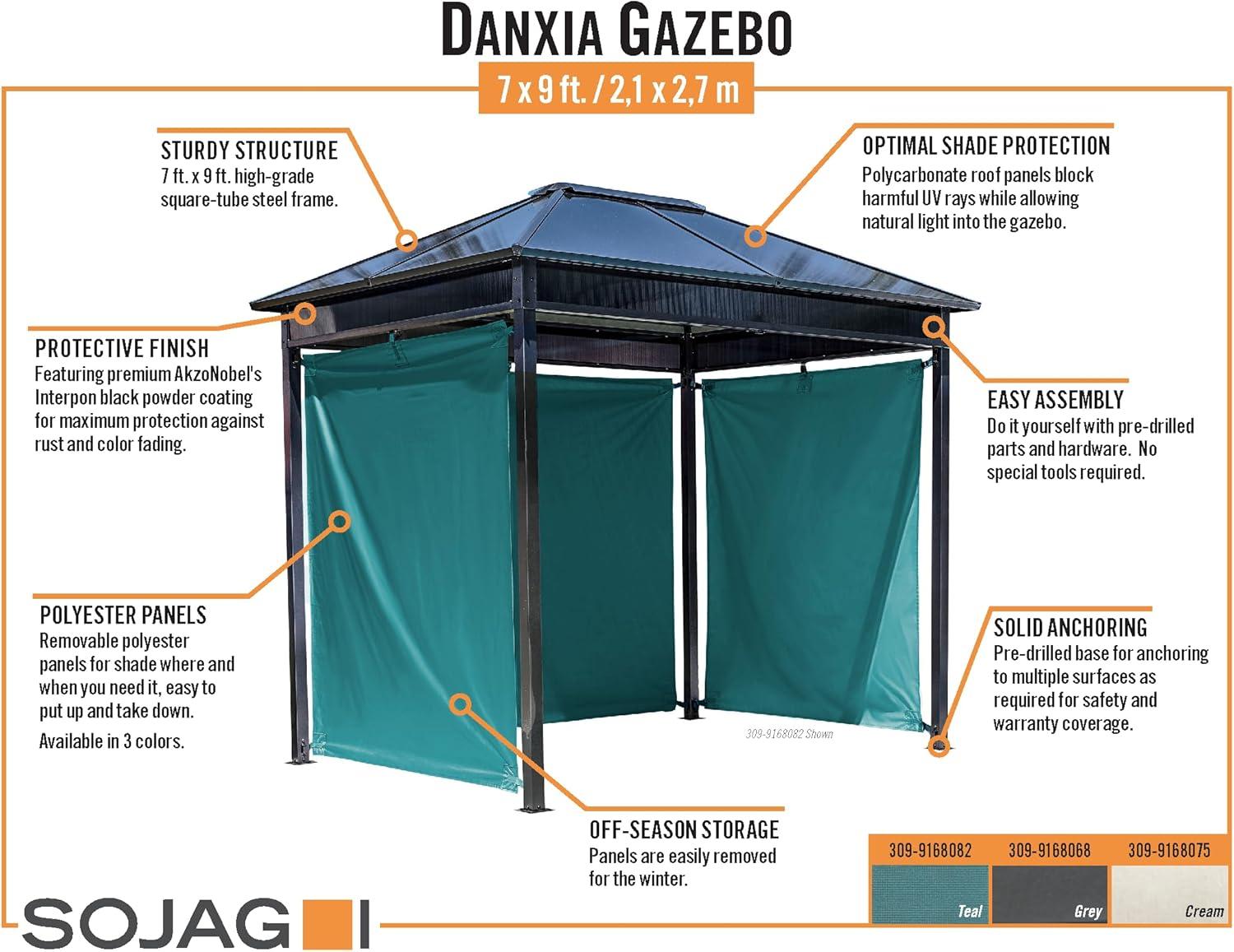 Danxia Black Steel and Polycarbonate 7x9 Ft Gazebo