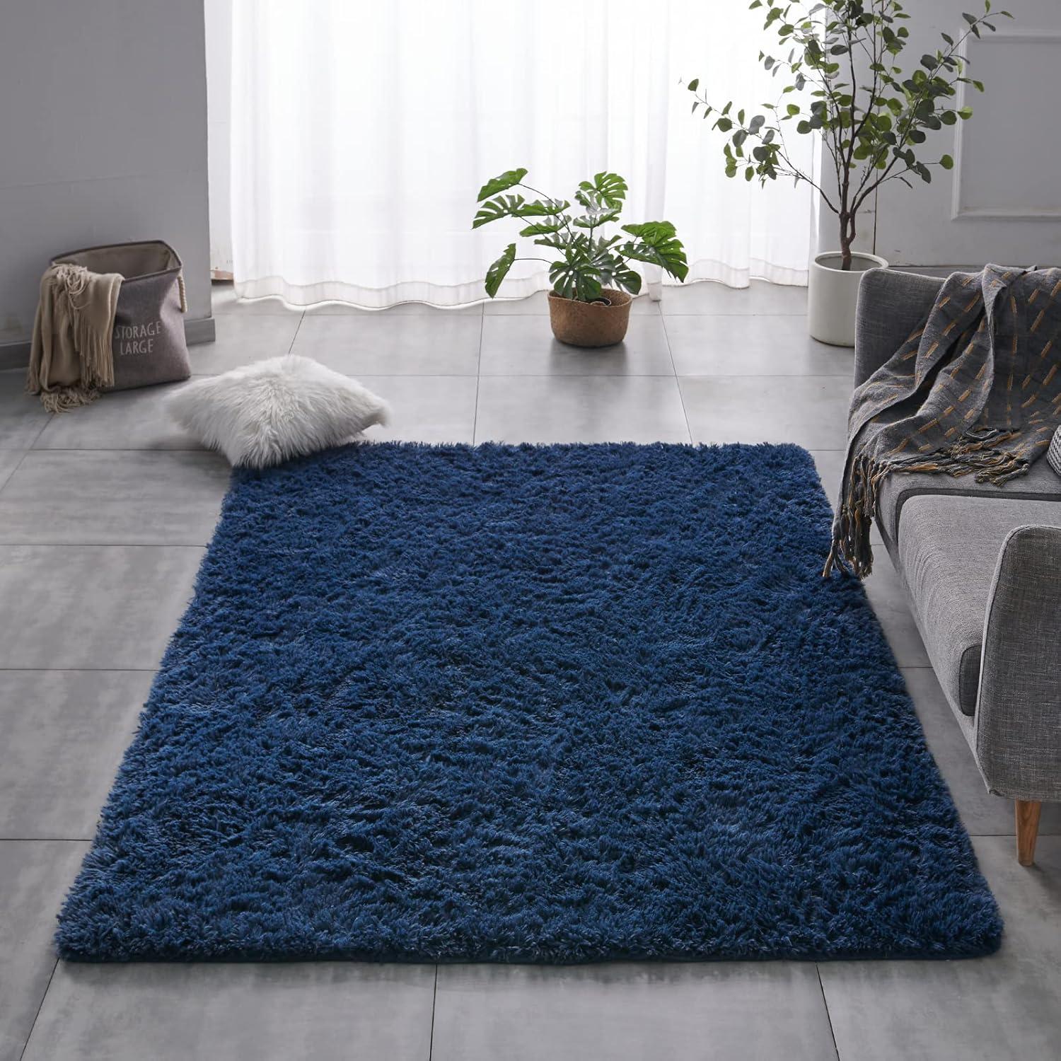Lochas Soft Fluffy Rug Modern Accent Carpet Shaggy Area Rugs for Bedroom Indoor Living Room Home Decor,8'X10',Navy Blue