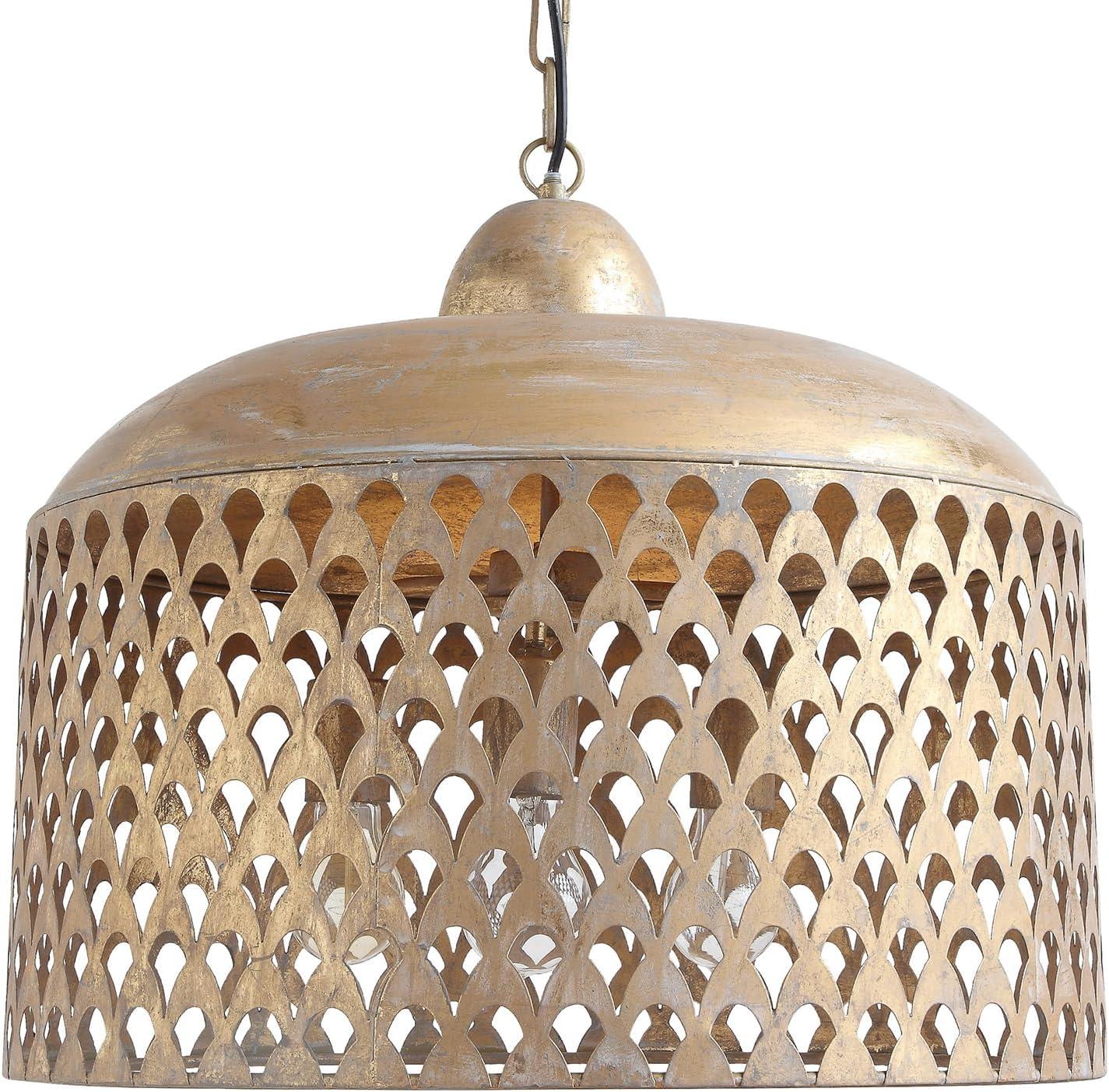 20.25" x 18.5" Metal Pendant Lamp Gold Finish - Storied Home: UL Listed, No Assembly, Adjustable Height