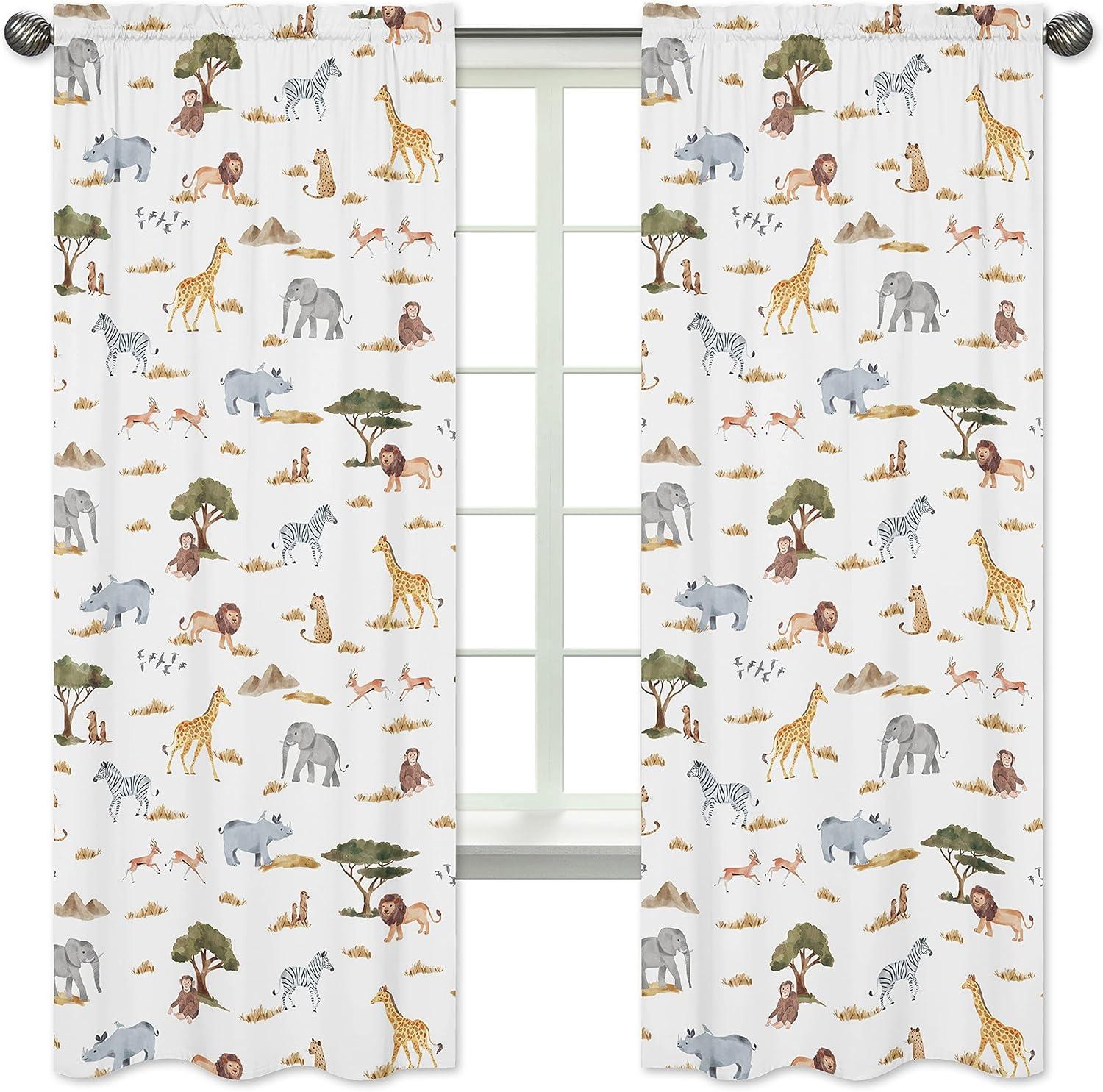 Jungle Safari Animals Sheer Black Rod Pocket Curtain Panels