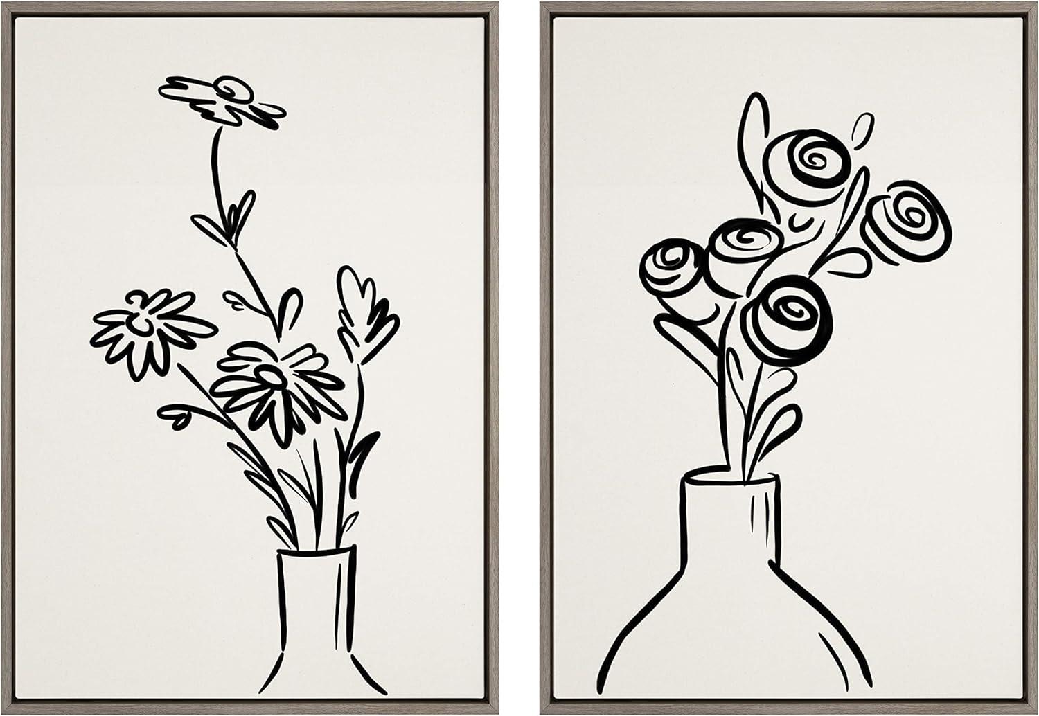 Minimalist Black and White Floral Canvas Art Set