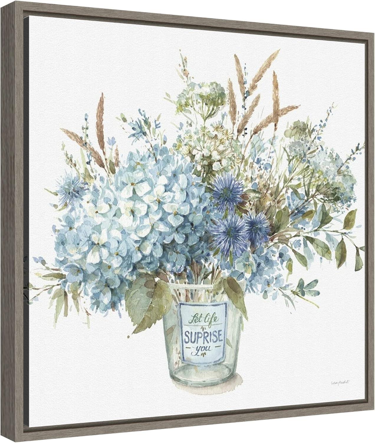 Amanti Art Bohemian Blue 02B (Floral Vase) by Lisa Audit Canvas Wall Art Print Framed 16 x 16-in.