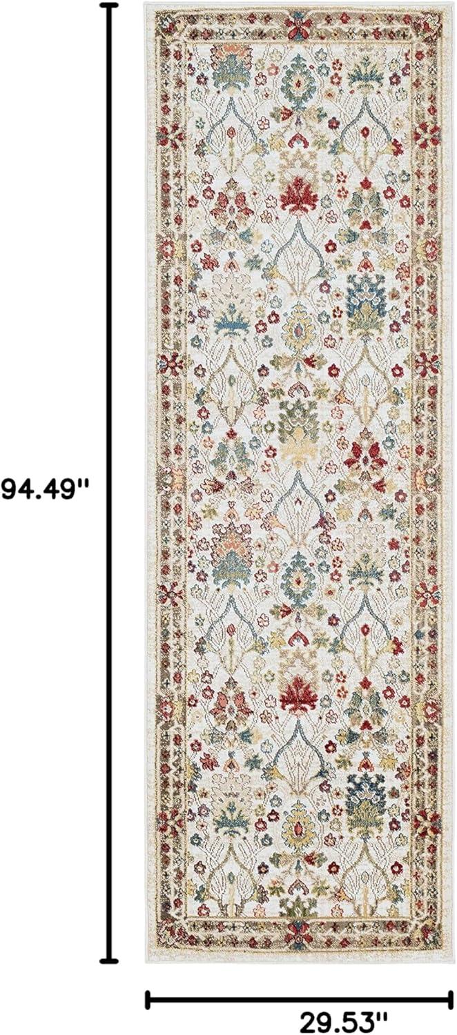 BoutiqueRugs Neola Traditional Floral Bordered Area Rug - Oriental Damask Patterned Rug for Living Room, Bedroom, Dining Room - Green, Sage, Rust, White - 2'6" x 7'10" (2x7 Runner Rug)