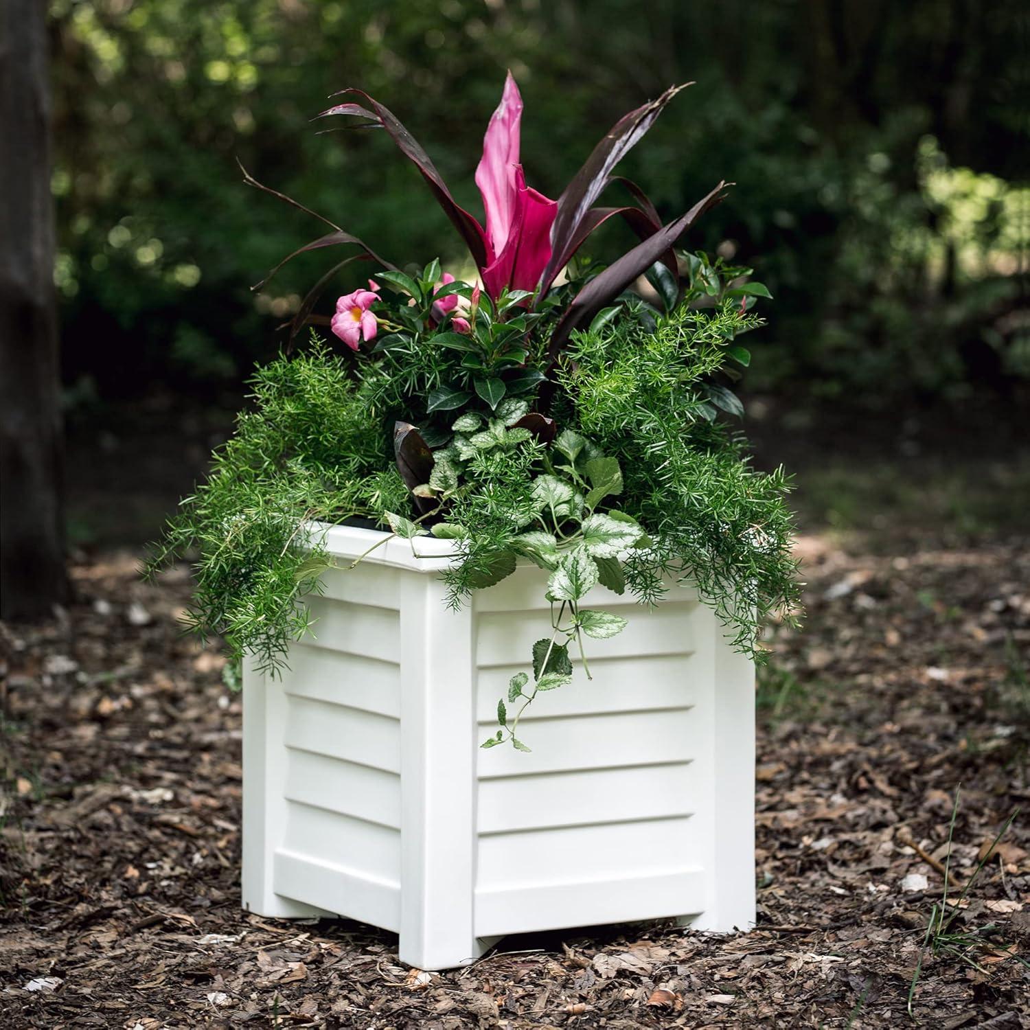 Lakeland 16" x 16" x 16" Square White Self-Watering Polyethylene Planter