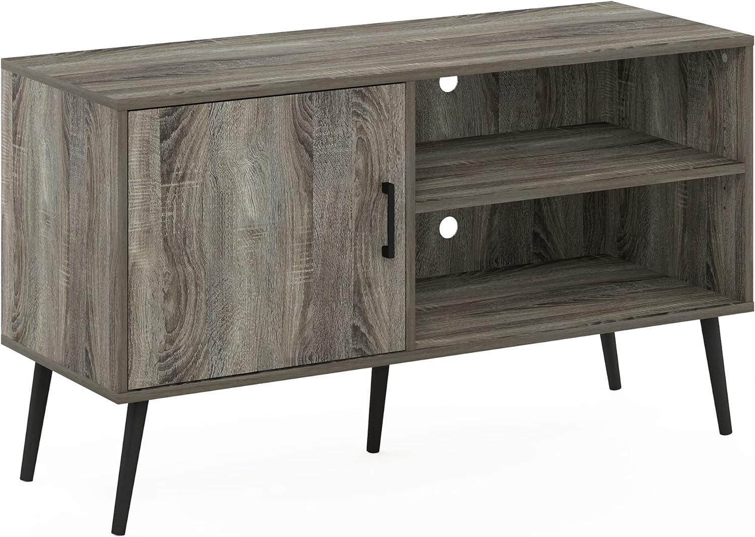 Claude French Oak Grey Mid-Century TV Stand with Cabinet