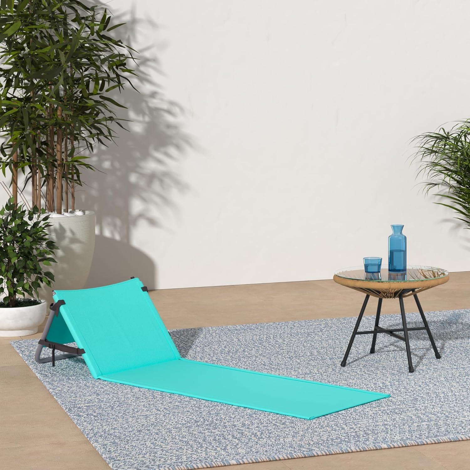 Blue Portable Beach Mat Lounge Chair with Tote