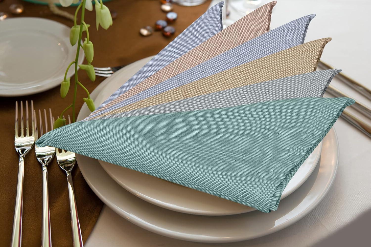 Poly Cotton Square Cloth Napkins Chambray Fabric (Set of 12)