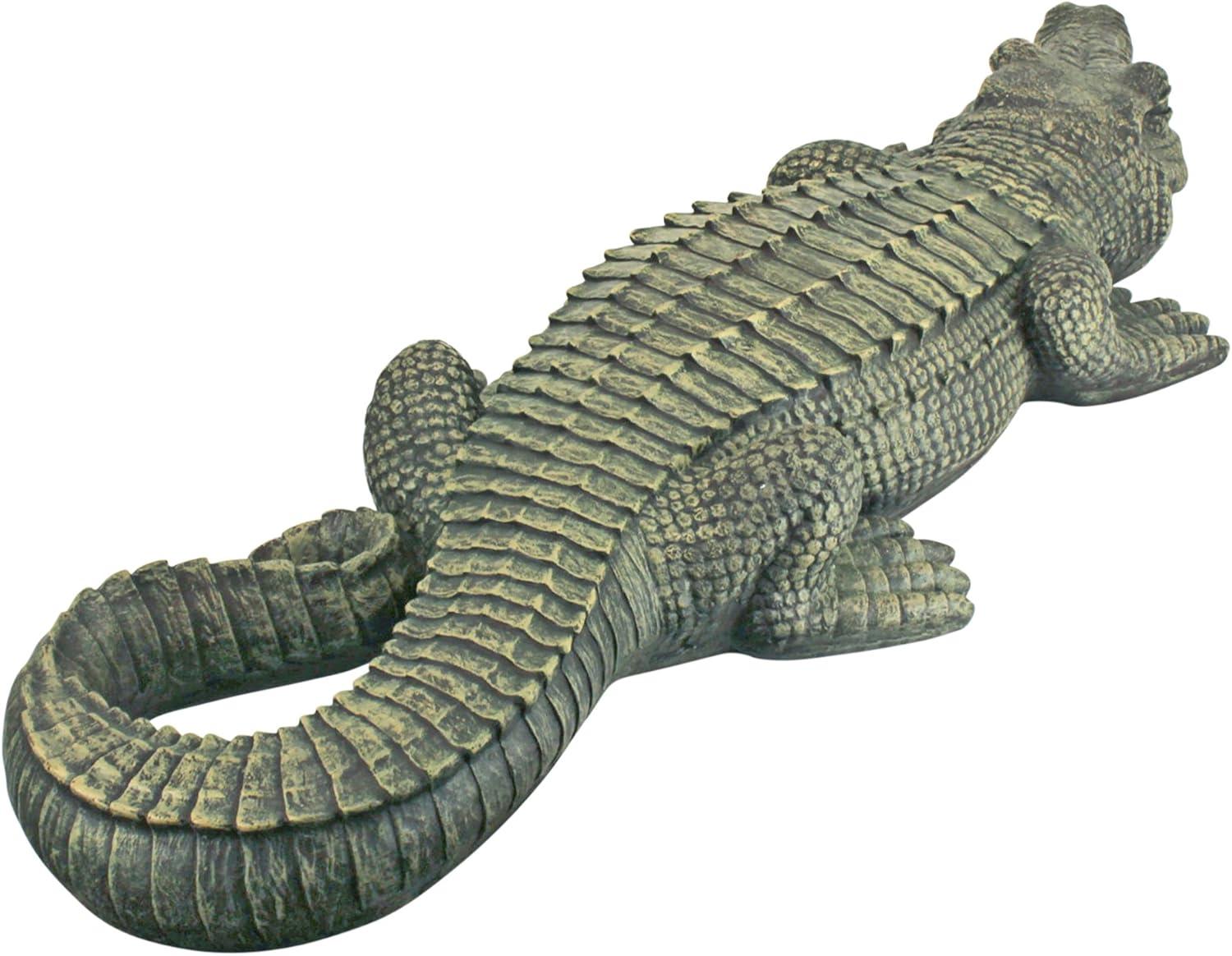 Large Hand-Painted Green Resin Alligator Garden Statue