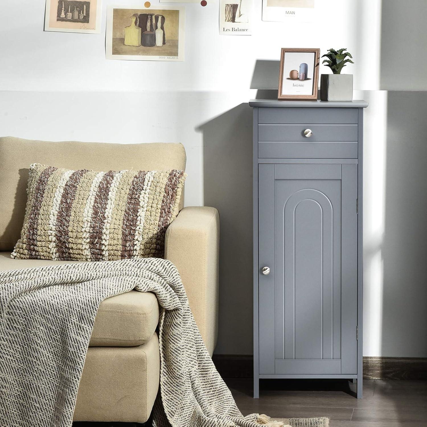 Gray MDF Bathroom Cabinet with Adjustable Shelves