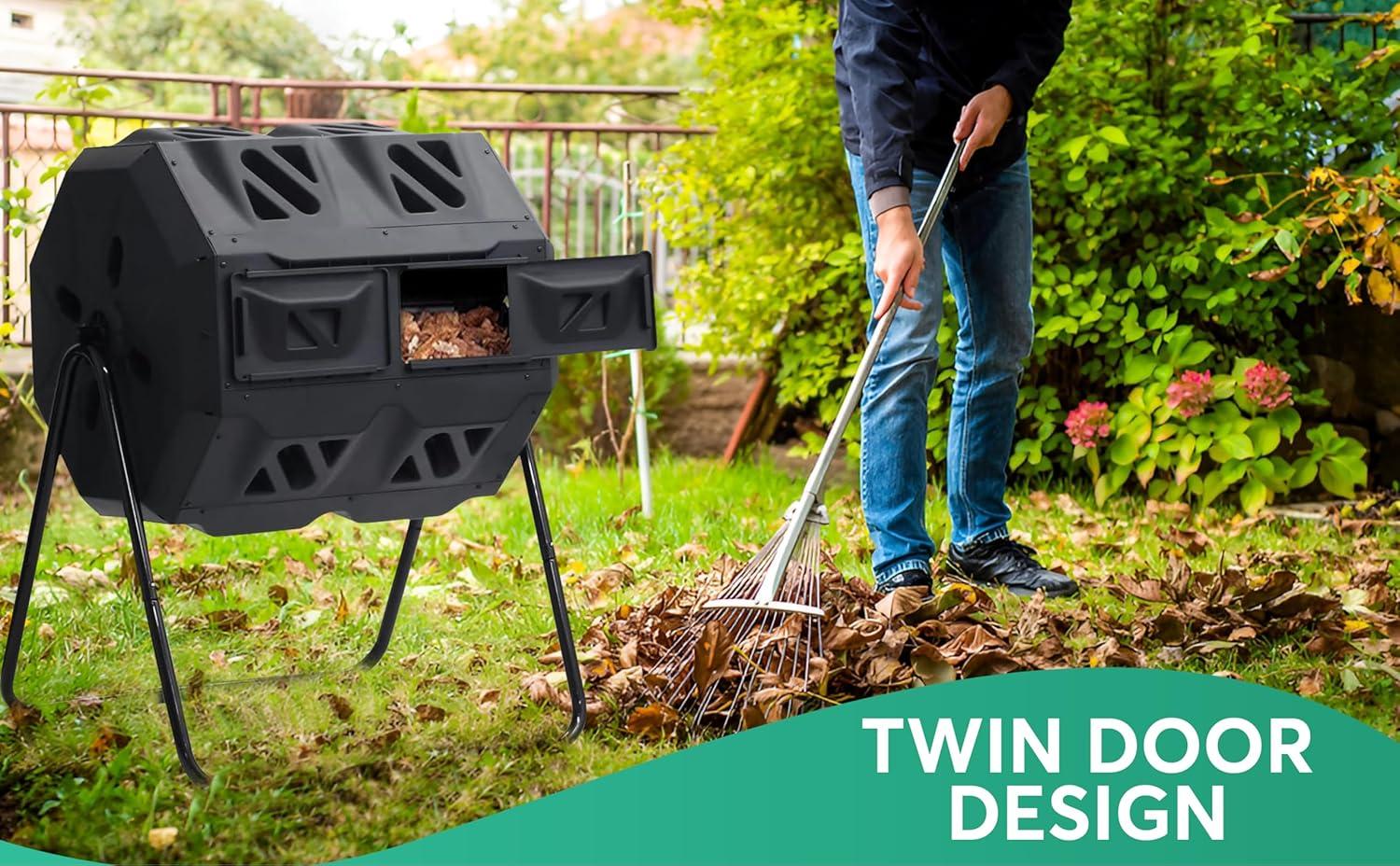 Composter with Stainless Steel Center Tube, 43 Gallon, Dual Chamber