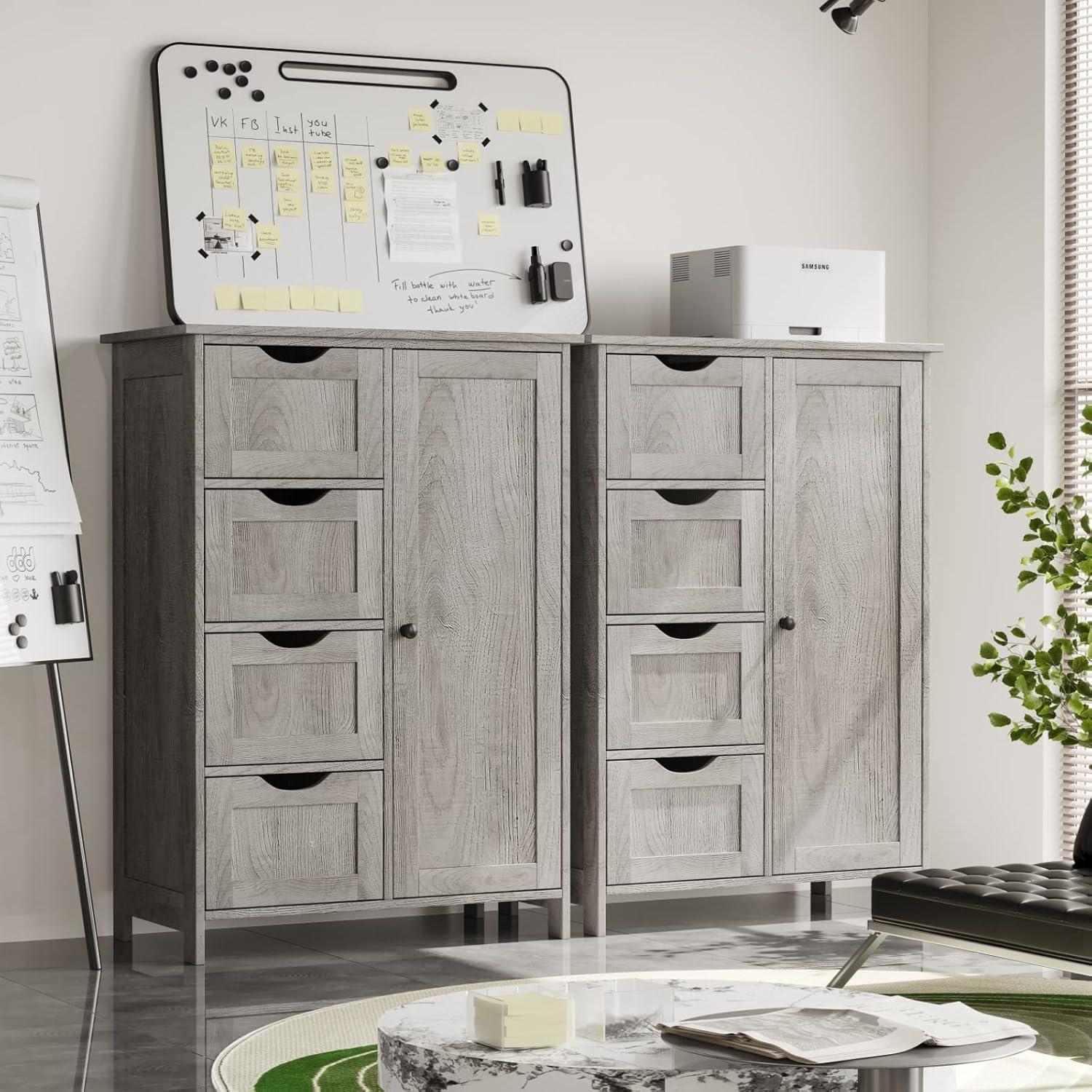 Gray Particleboard and MDF Living Room Storage Cabinet with Drawers