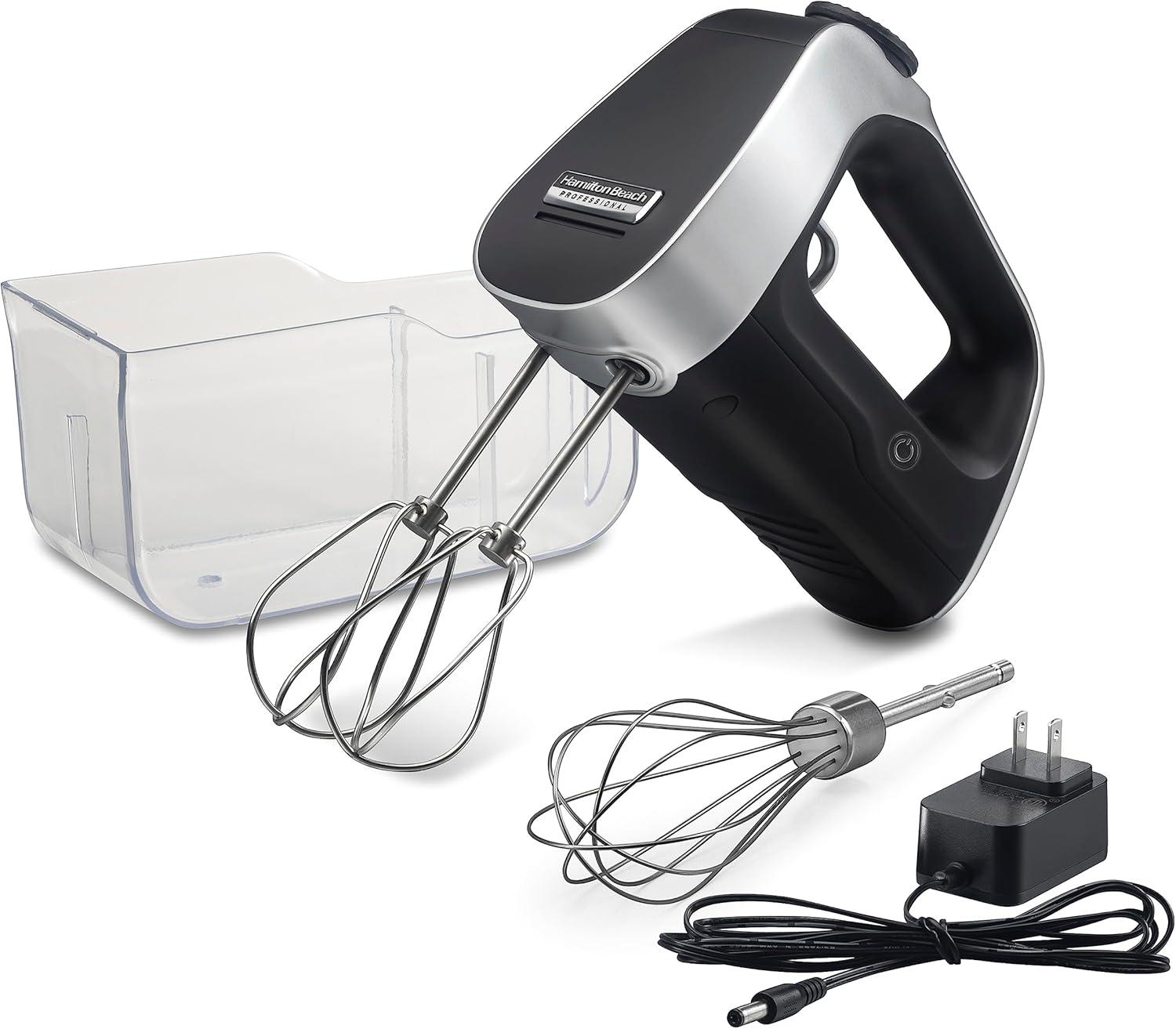 Hamilton Beach Professional Cordless Hand Mixer with Infinite Speed Control, Black and Silver, 62673