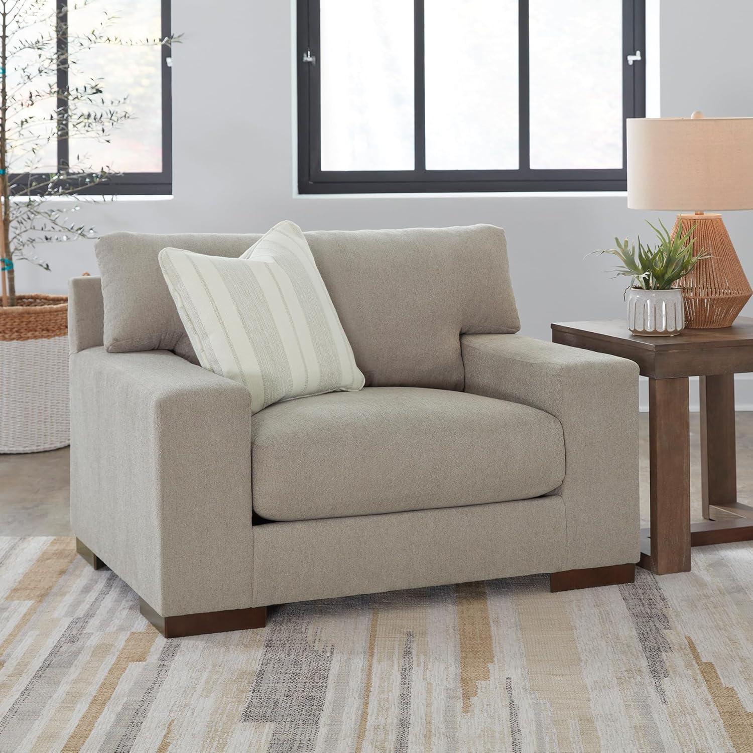 Beige Flax Contemporary Oversized Stationary Chair