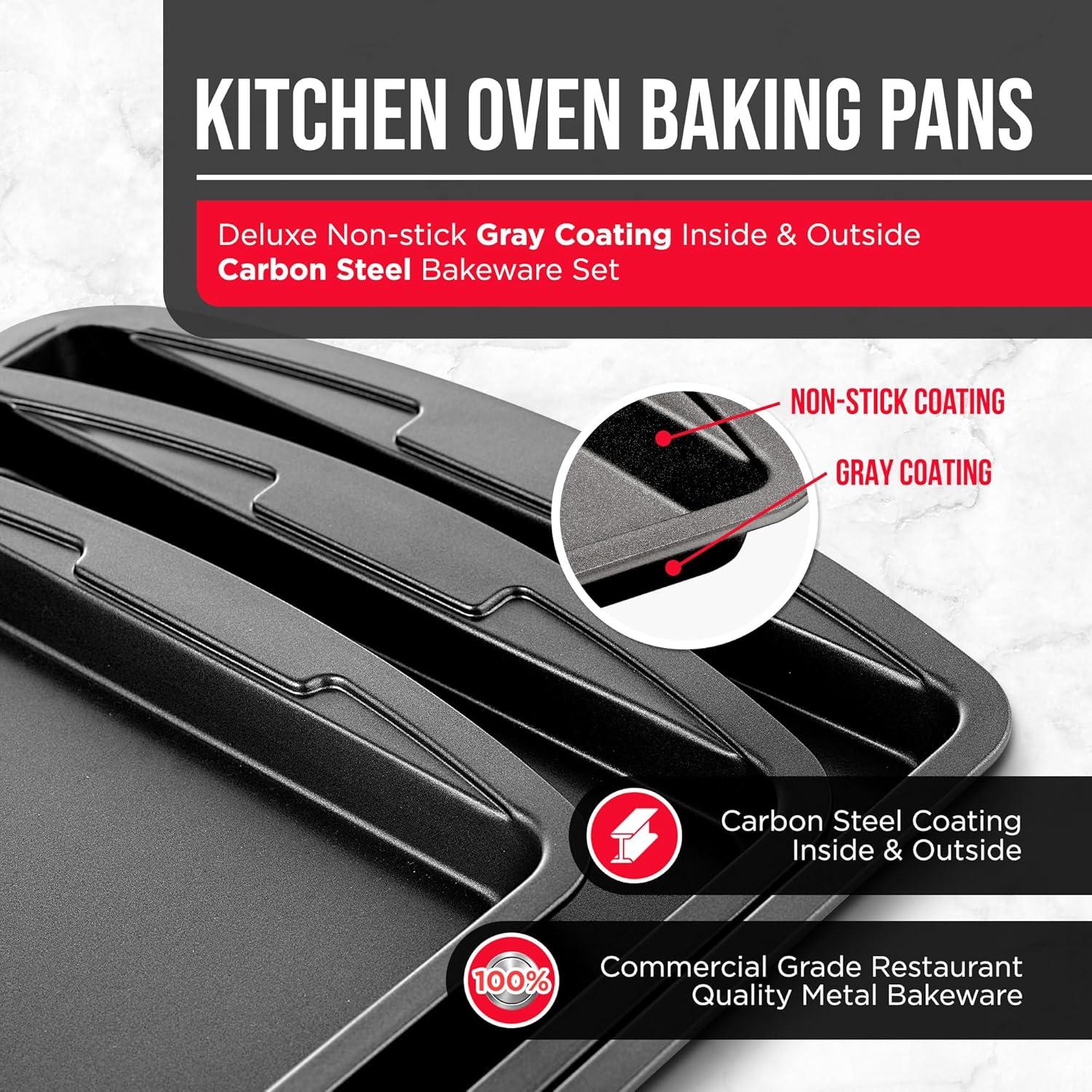 Gray Non-Stick Carbon Steel 3-Piece Cookie Sheet Set