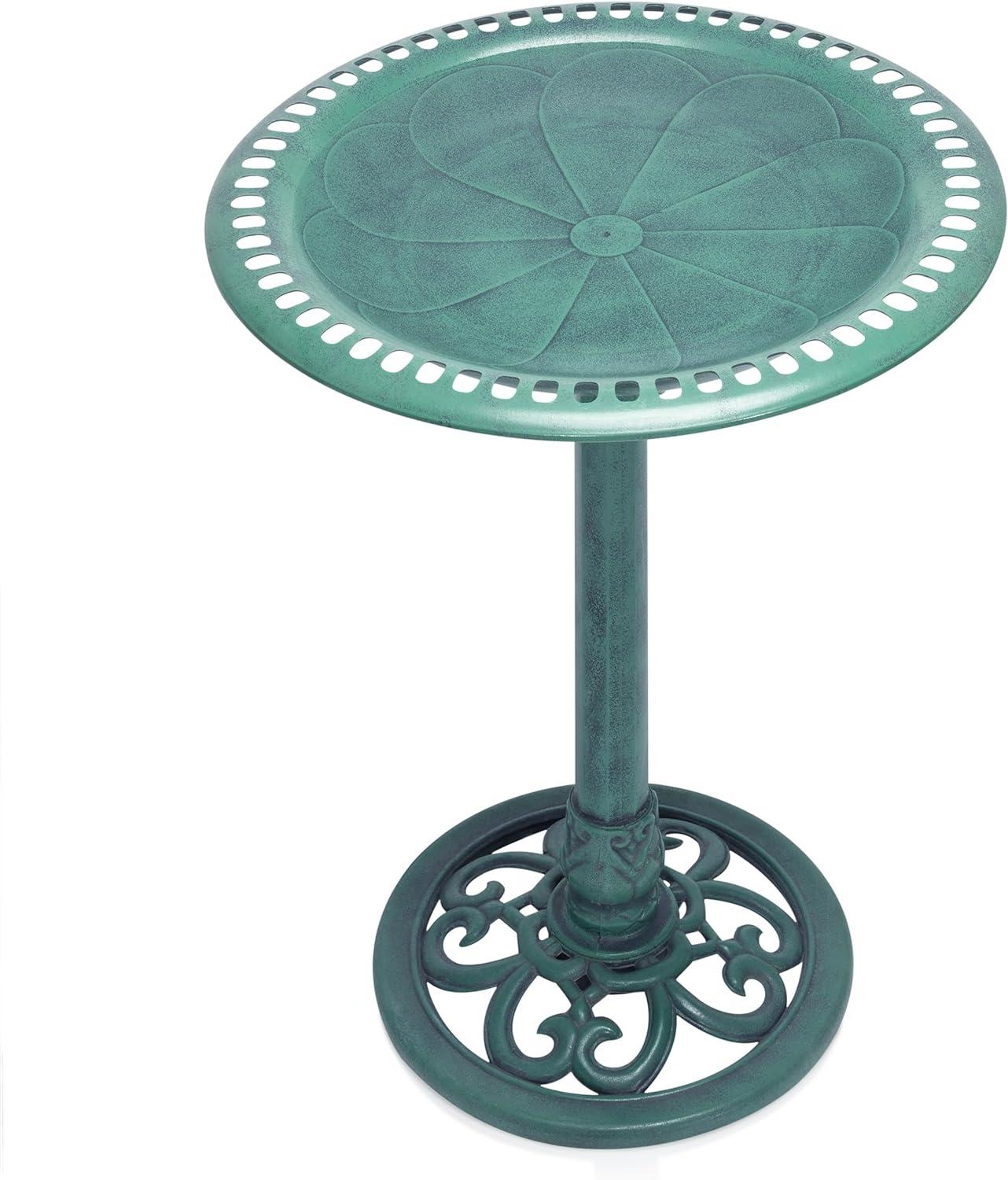 Alpine Corporation 15" x 25" Plastic Scrollwork Bird Bath, Green