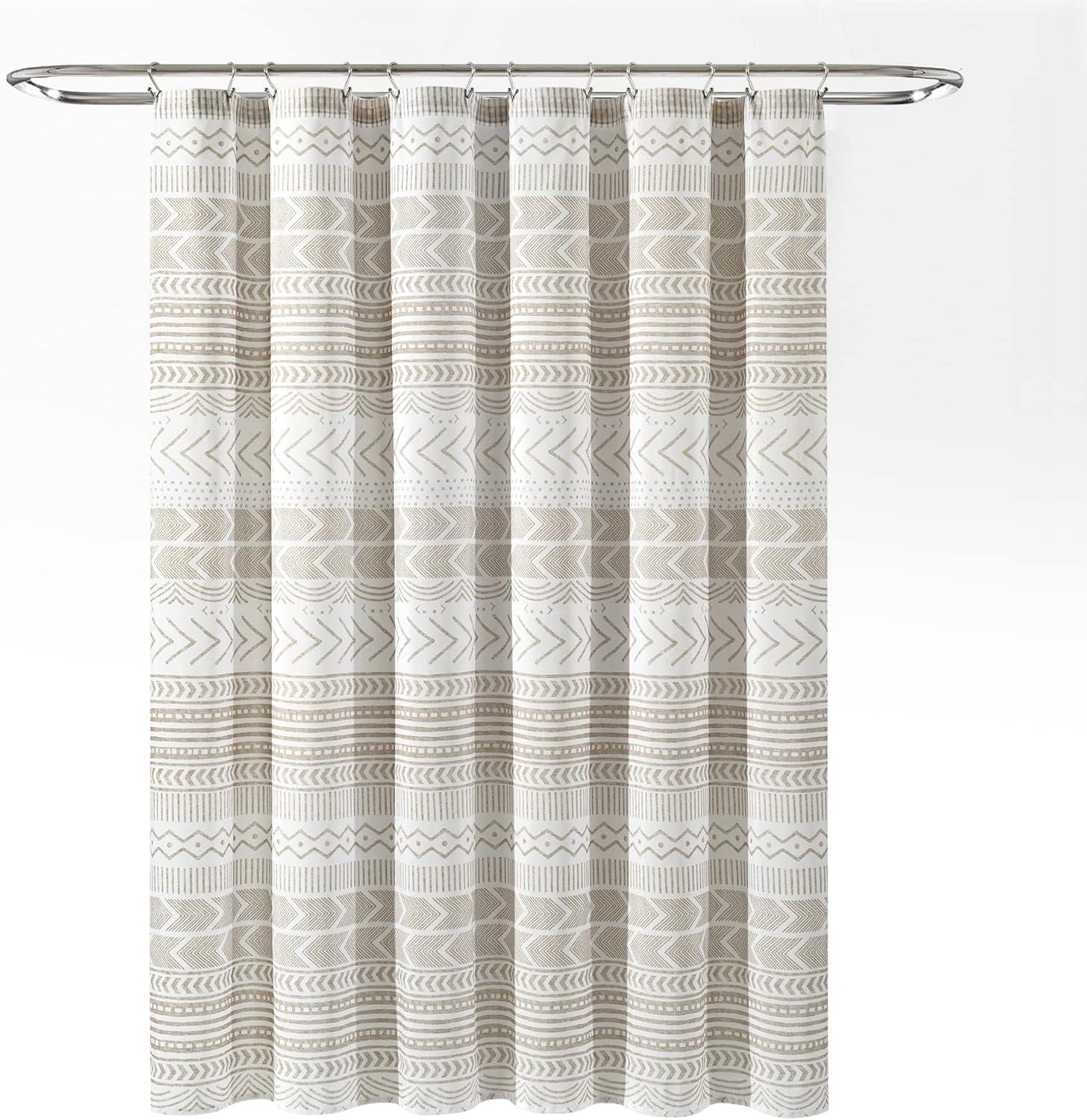 72 in. x 72 in. Hygge Geo Shower Curtain Taupe/White Single
