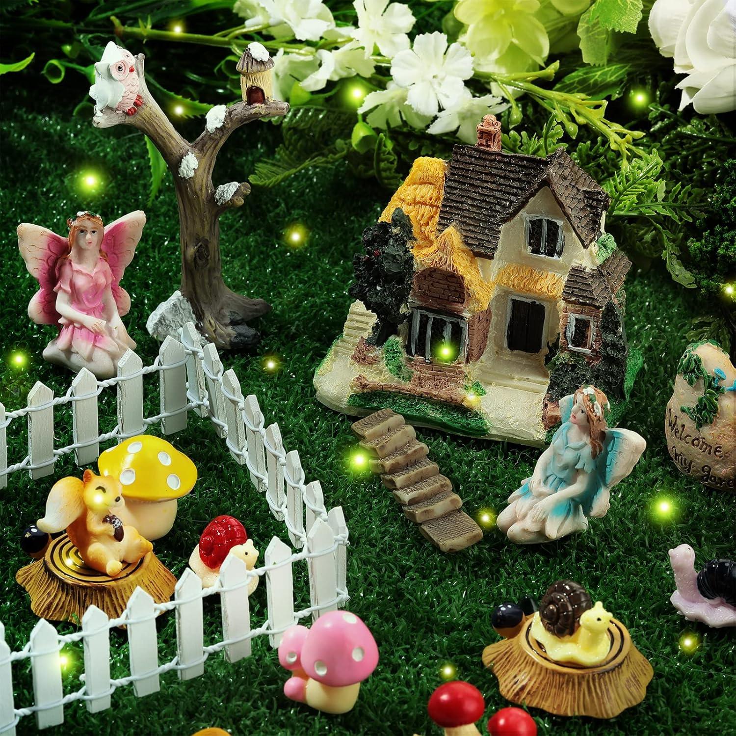 31 Pieces Fairy Garden Accessories Kit Miniatures House Supplies Fly Wing Dollhouse Gifts for Home Garden Lawn Decoration