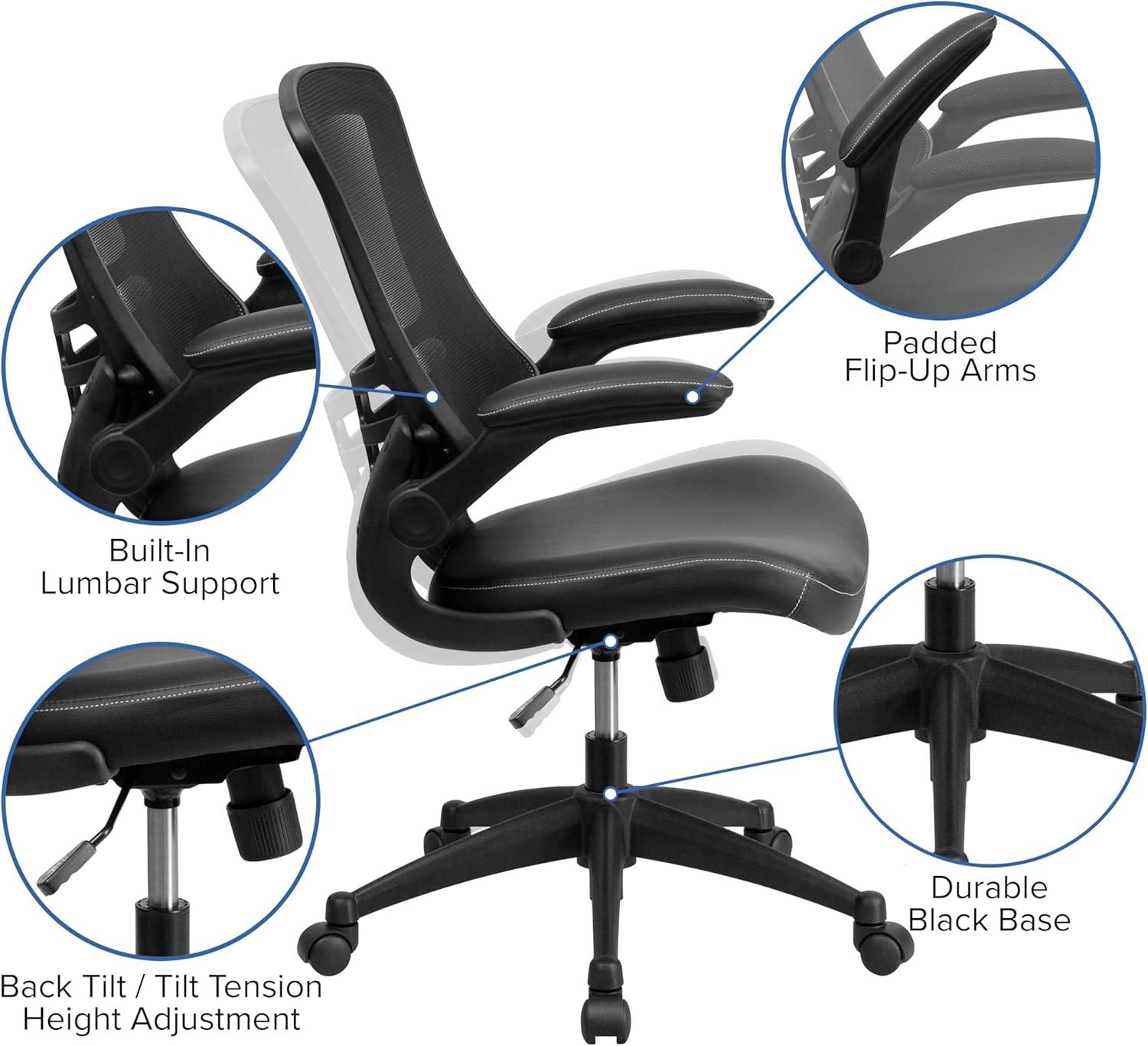 YZboomLife Mid-Back Black Mesh Swivel Ergonomic Task Office Chair with Flip-Up Arms