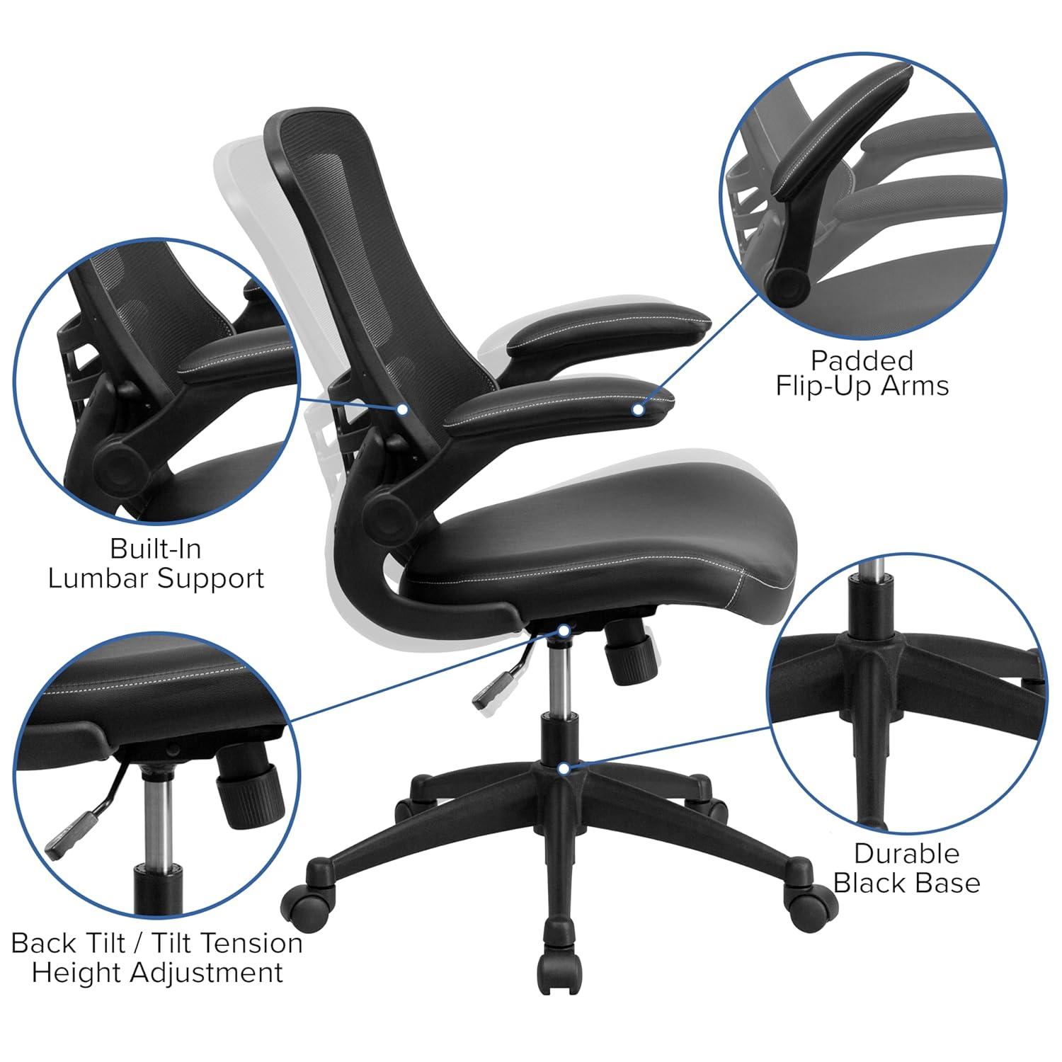Flash Furniture Jayetta Mid-Back Mesh Swivel Ergonomic Office Chair with Flip-Up Arms