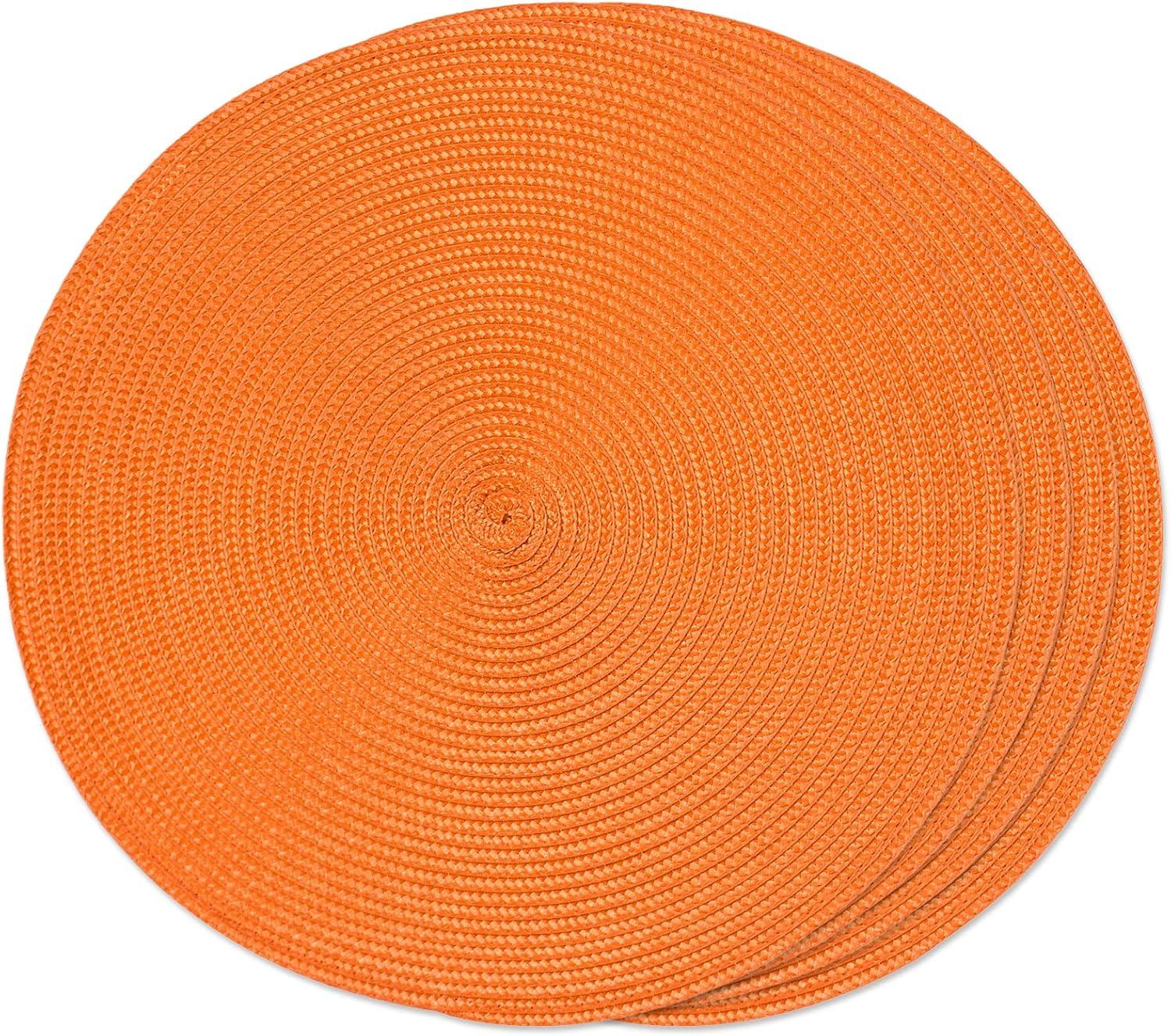 LYCAQL Round Braided Placemats Set of 4 Table Mats for Dining Tables Woven Washable Non-Slip Place mats 15 inch for Table Decor(Orange, 4pcs)