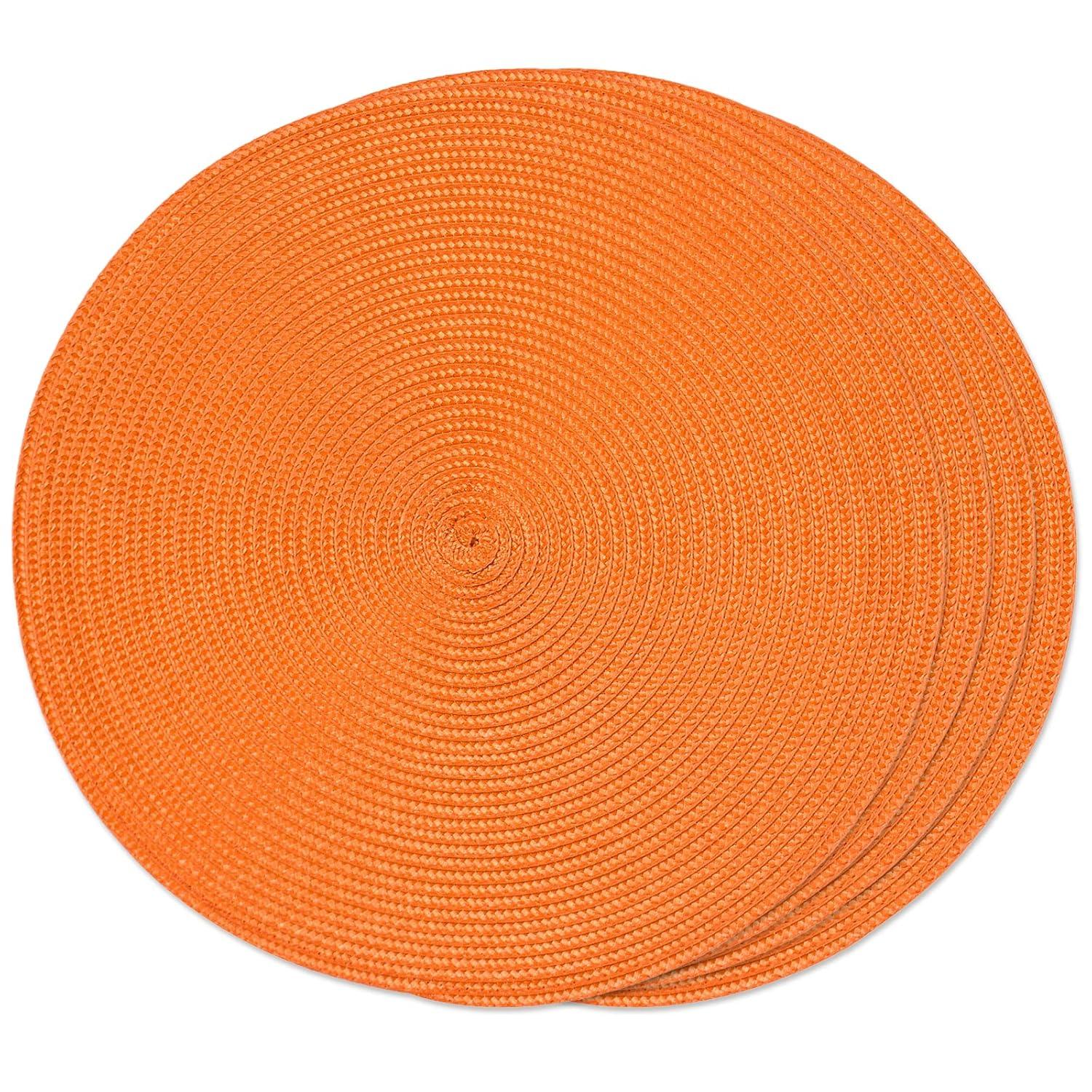 LYCAQL Round Braided Placemats Set of 4 Table Mats for Dining Tables Woven Washable Non-Slip Place mats 15 inch for Table Decor(Orange, 4pcs)