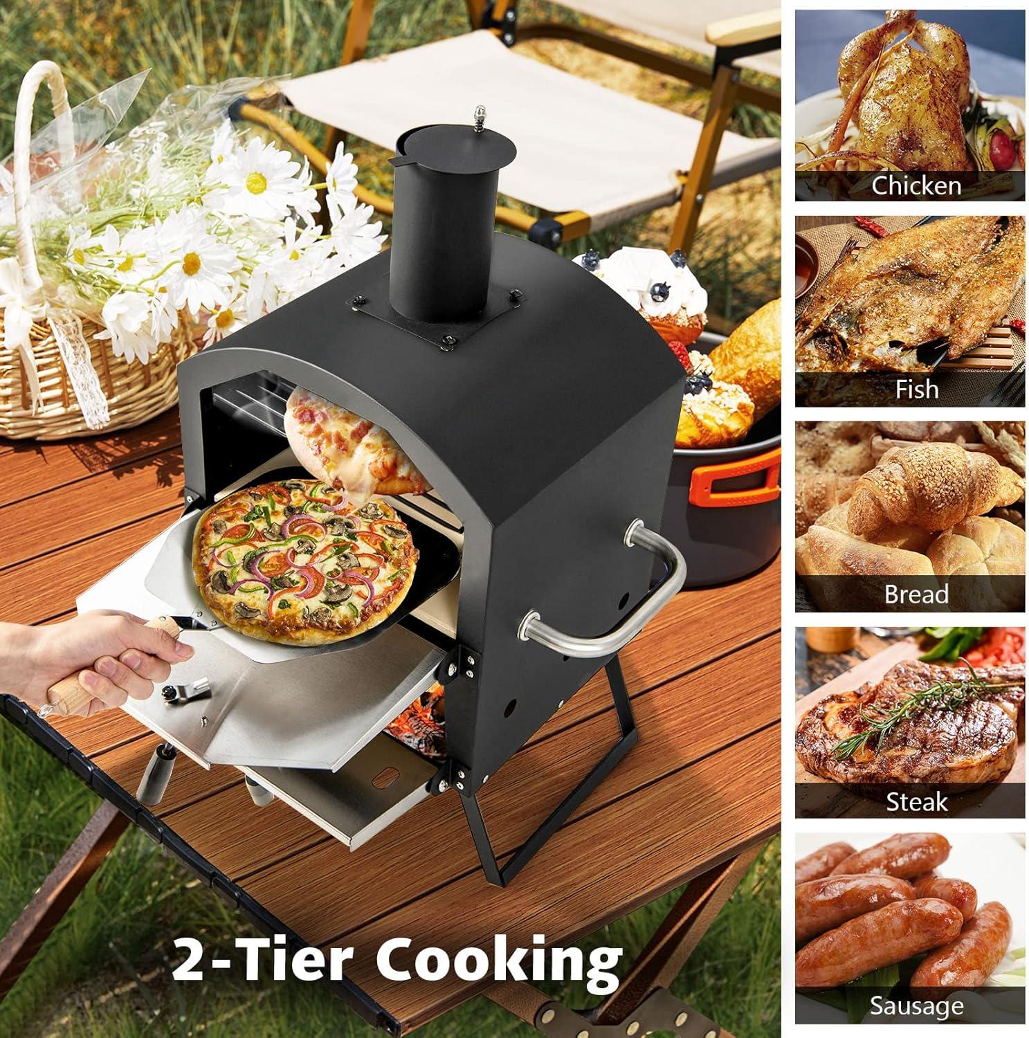 Spaco Grill, Outdoor BBQ Grill,Outdoor Pizza Oven with Anti-scalding Handles and Foldable Legs-Black