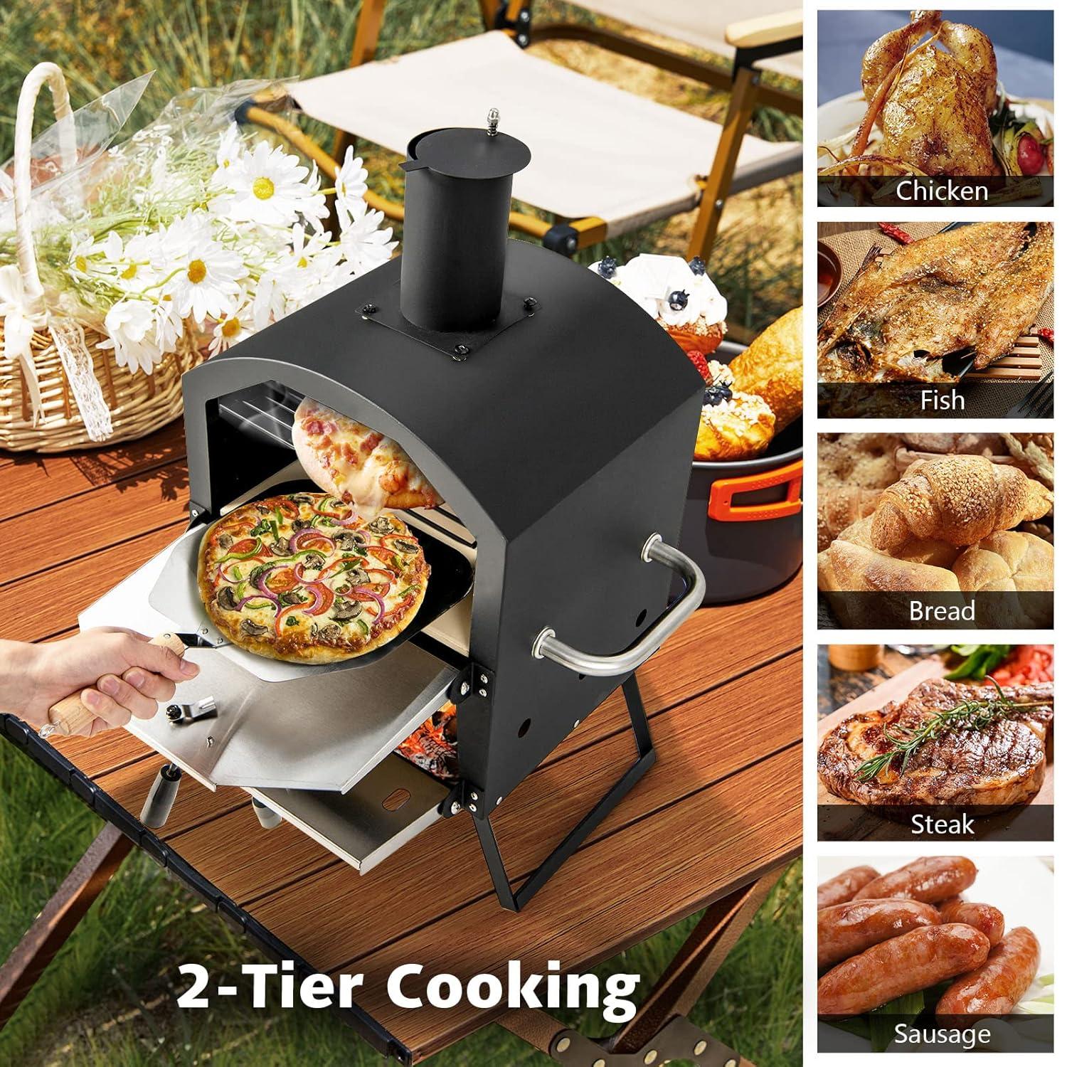 Spaco Grill, Outdoor BBQ Grill,Outdoor Pizza Oven with Anti-scalding Handles and Foldable Legs-Black