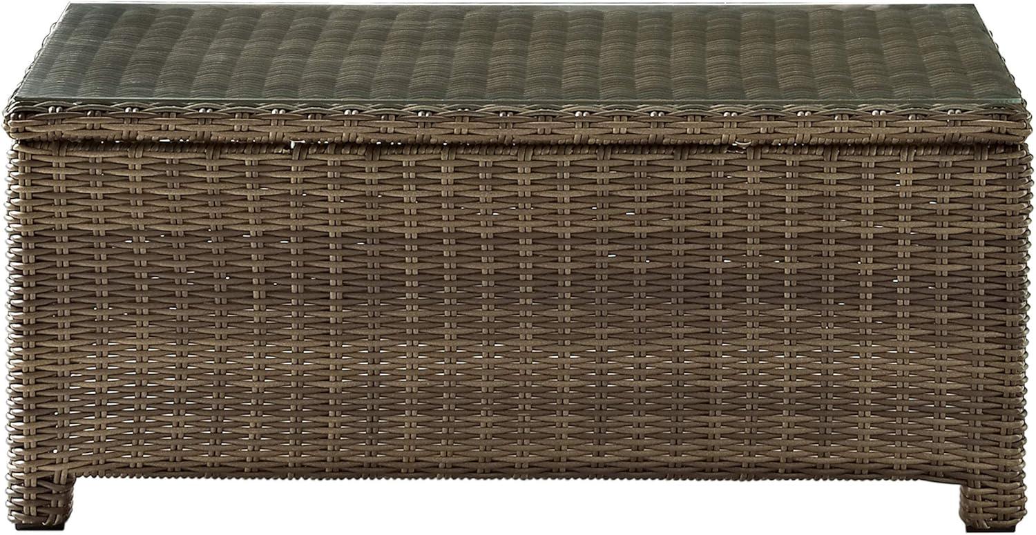 Bradenton Outdoor Wicker Coffee Table: Weathered Brown, Tempered Glass Top, UV-Resistant - Crosley